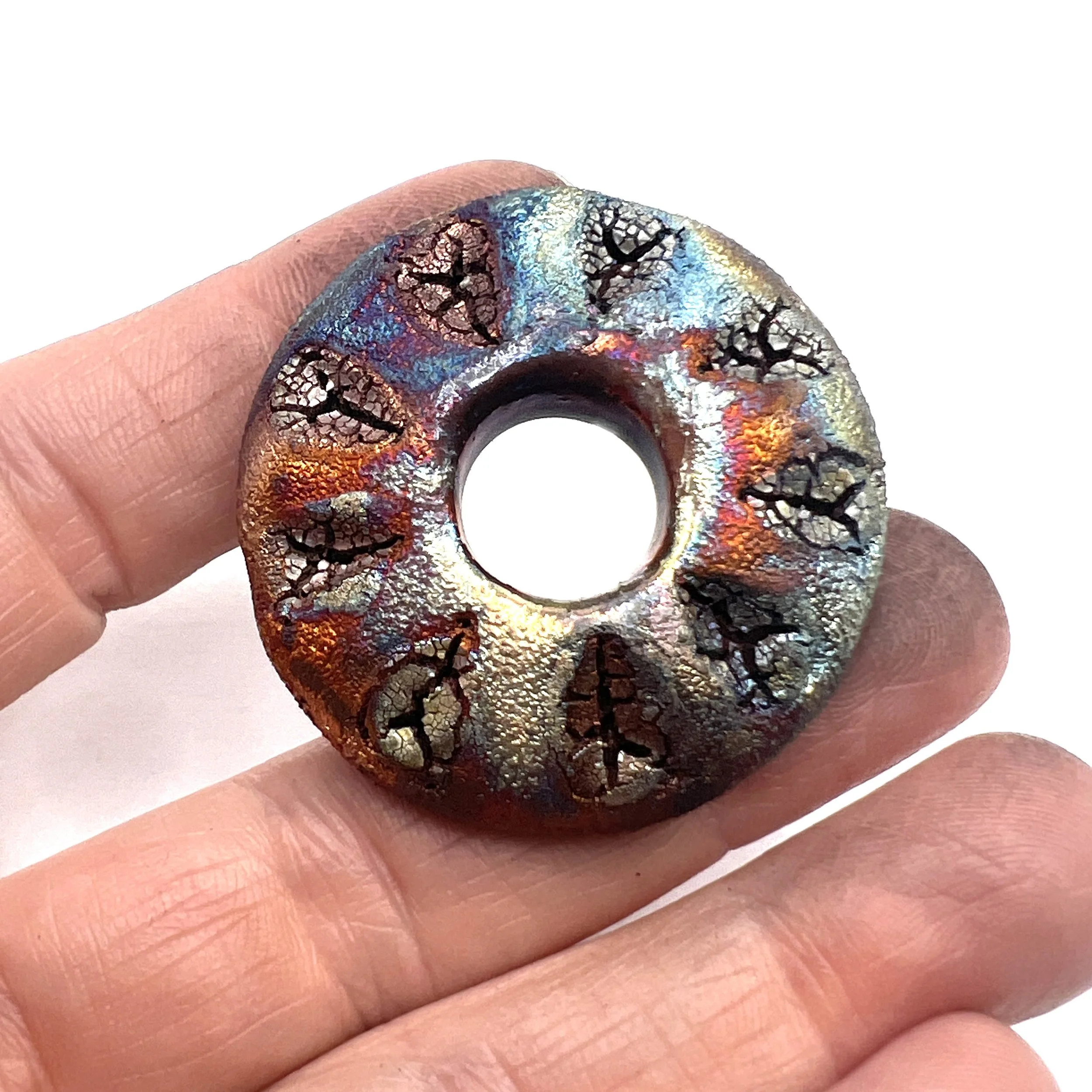 Raku Donut Cabochon or Pendant Ceramic Jewelry Supply by MAKUstudio MAKU raku