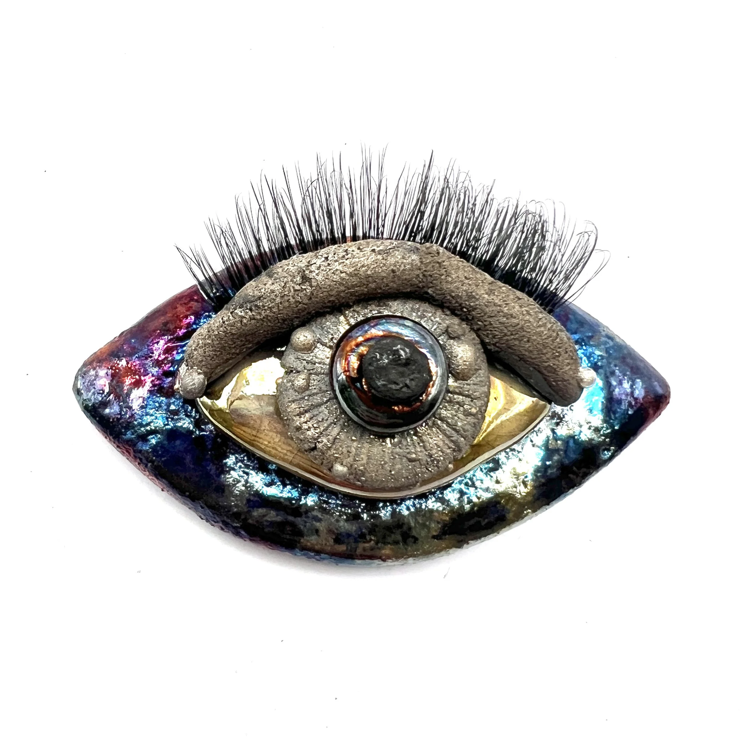 Eye with Eyelashes Raku Ceramic Cabochon Raku Jewelry Supply Handmade by MAKUstudio