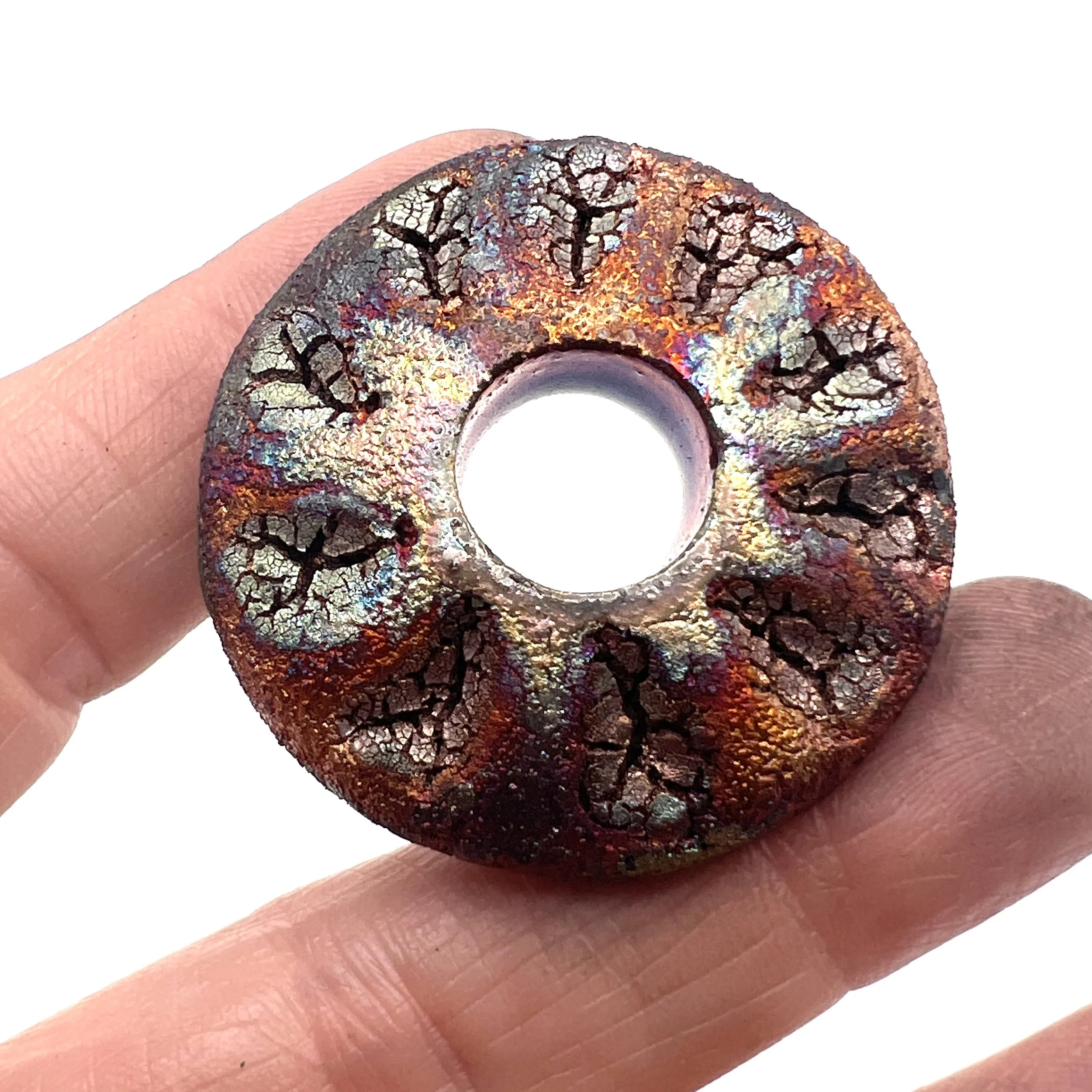 Raku Donut Cabochon or Pendant Ceramic Jewelry Supply by MAKUstudio MAKU raku