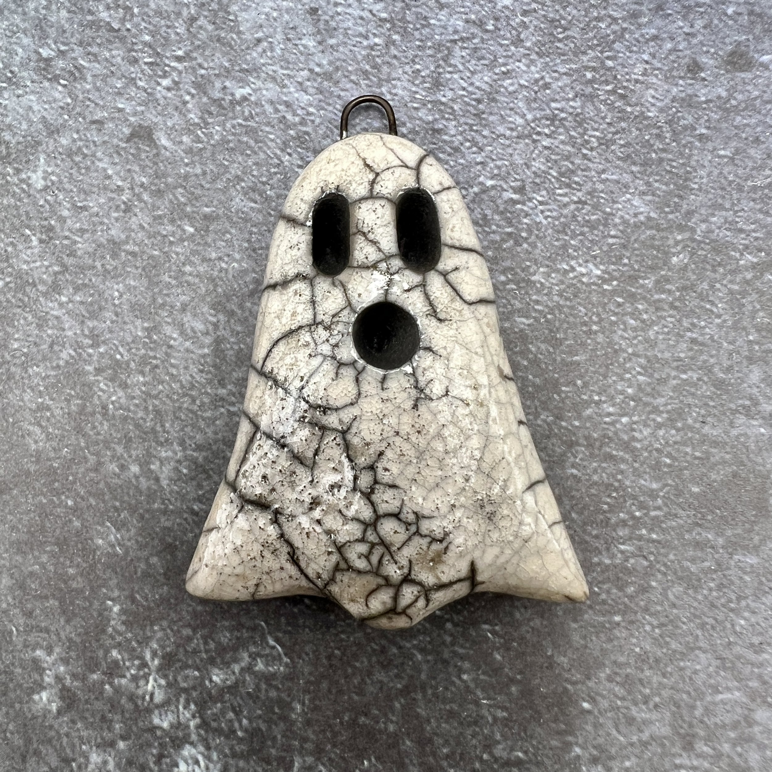 Boo! Raku Ghost Pendant Halloween Ceramic Jewelry Supplies Handmade by MAKUstudio MAKU raku