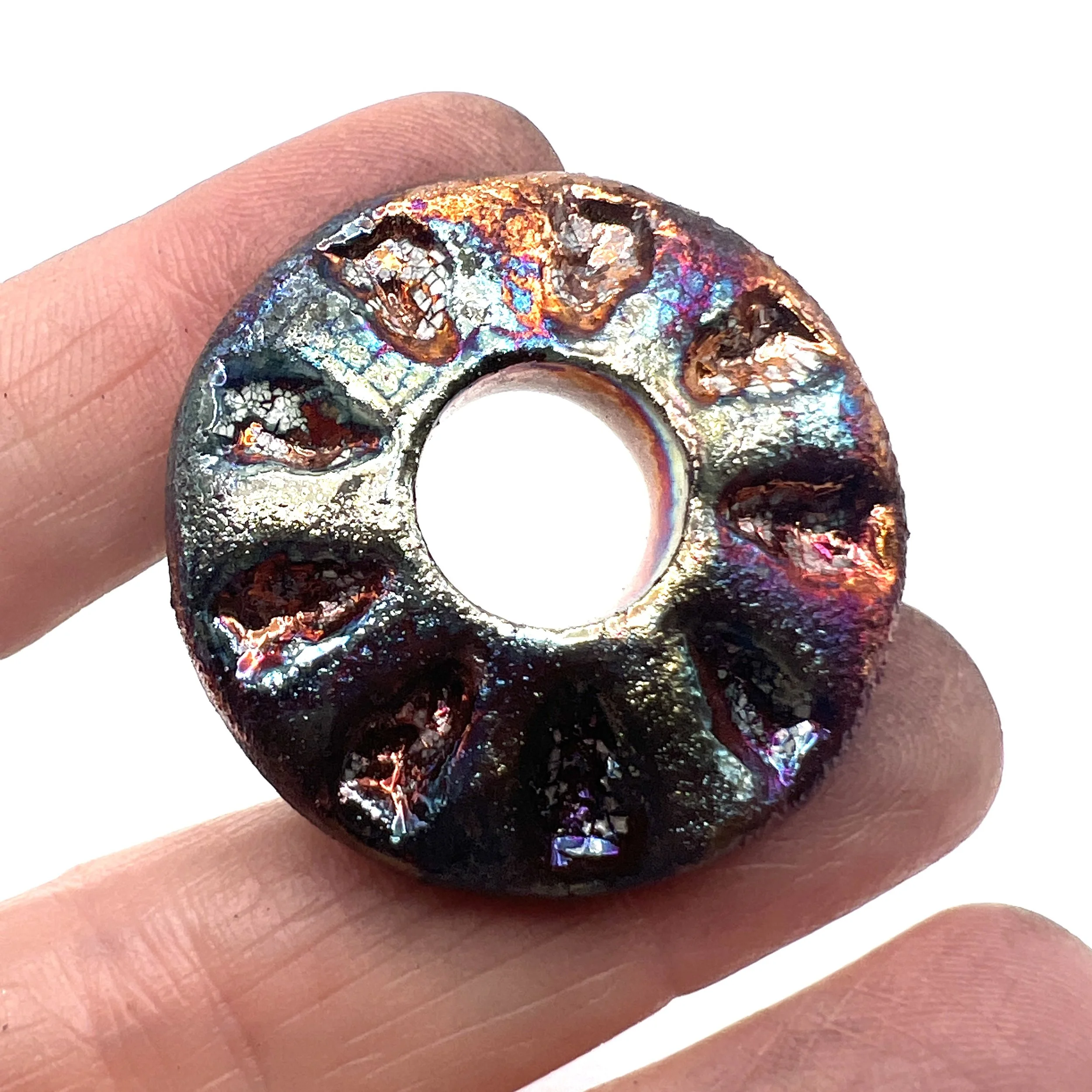 Raku Donut Cabochon or Pendant Ceramic Jewelry Supply by MAKUstudio MAKU raku