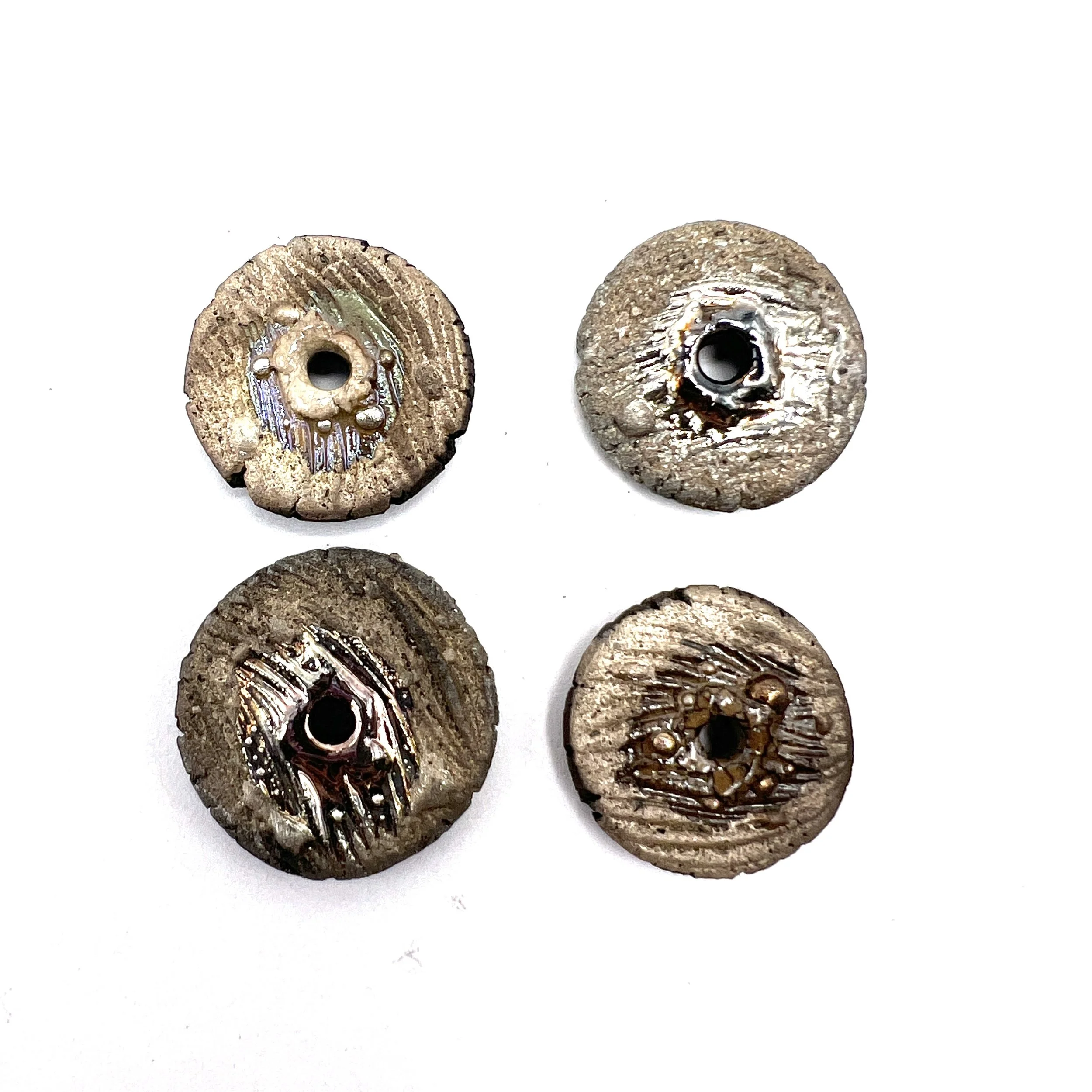 BIG BIG SALE! Set of 4 Disc Beads Raku Ceramic Pottery Jewelry Supplies Handmade by MAKUstudio MAKU raku