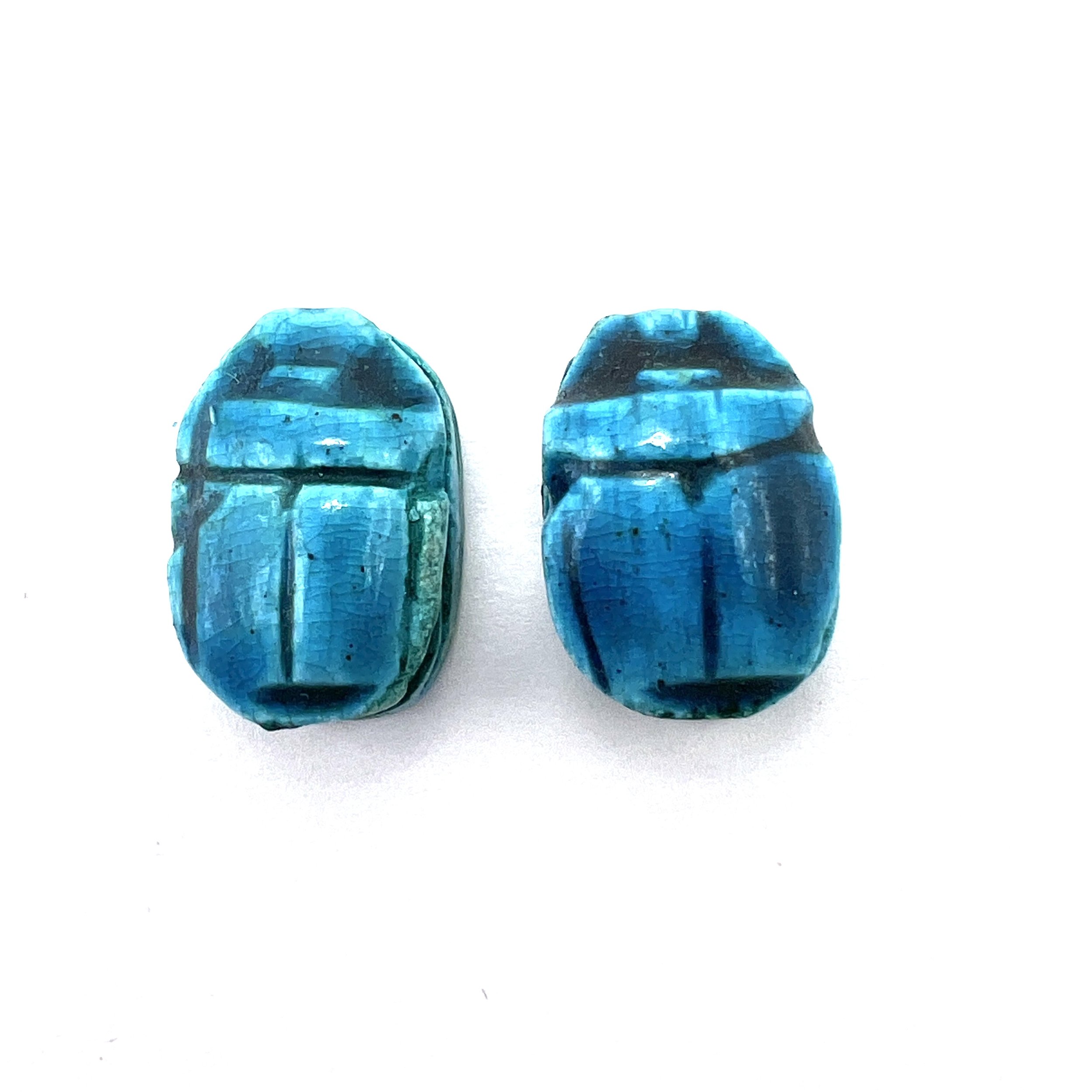 Set of 2 Turquoise Blue Colored Egyptian Scarab Beads with Vertical Hole Jewelry Supplies MAKUstudio MAKU raku