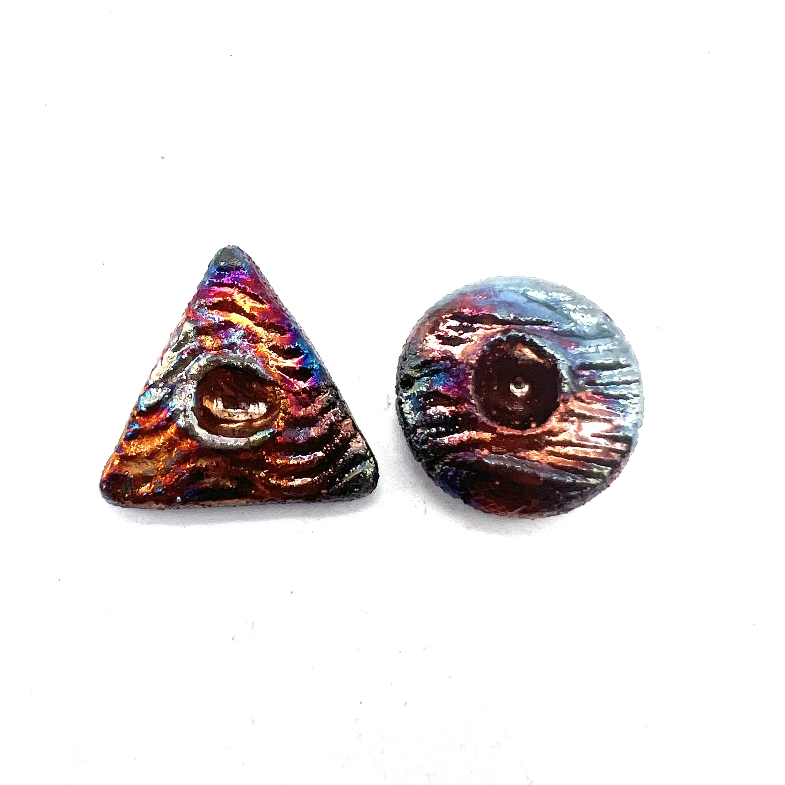 Set of 2 Small Raku Cabochons 1 Round + 1 Triangle Ceramic Pottery Jewelry Supplies Handmade by MAKUstudio MAKU raku