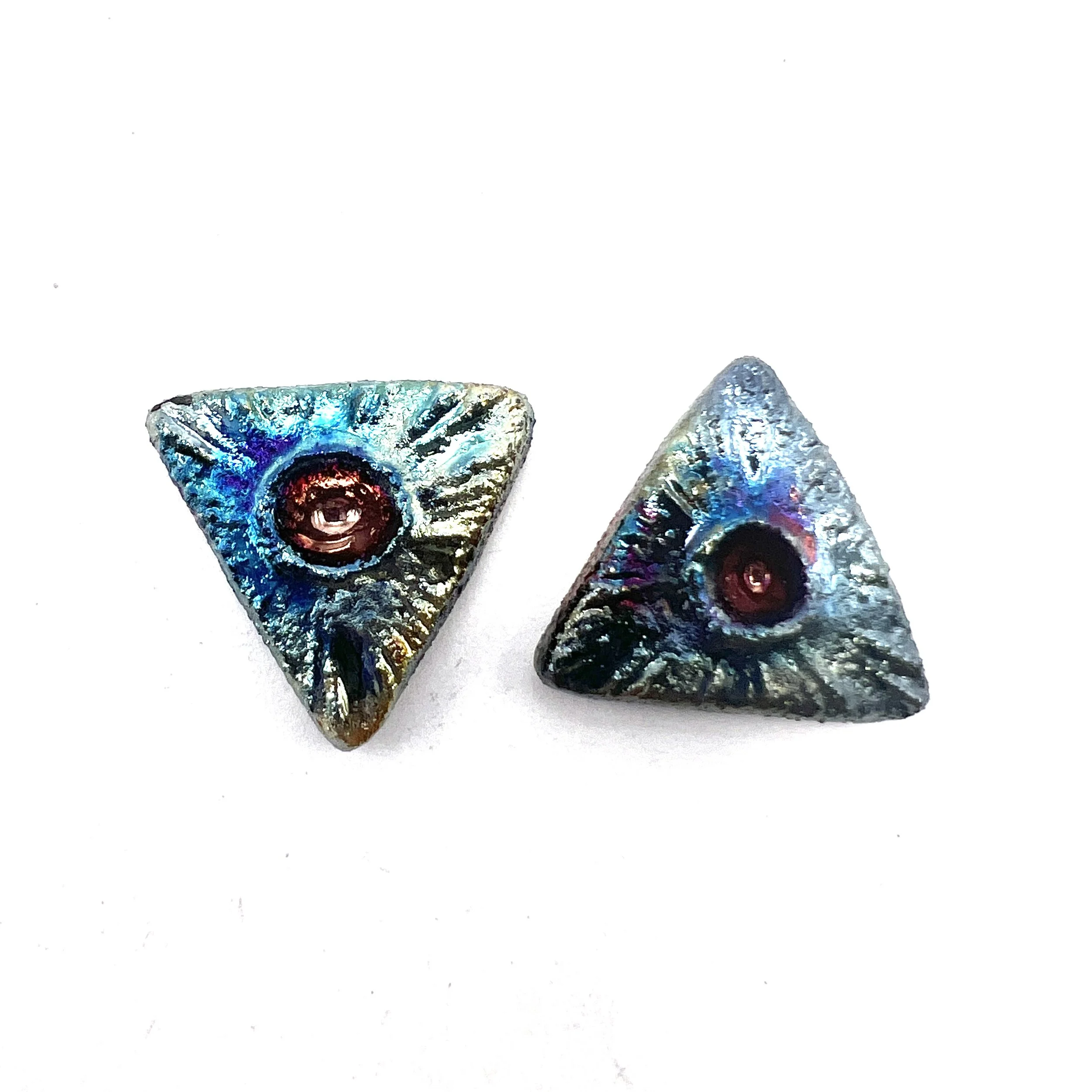 Set of 2 Small Triangle Raku Cabochons Ceramic Pottery Jewelry Supplies Handmade by MAKUstudio MAKU raku