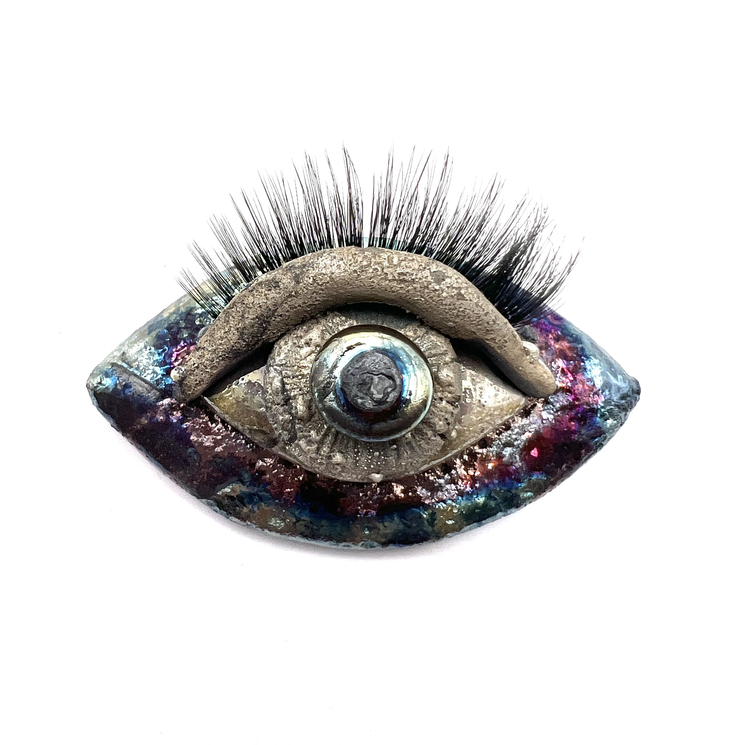 Eye with Eyelashes Raku Ceramic Cabochon Raku Jewelry Supply Handmade by MAKUstudio