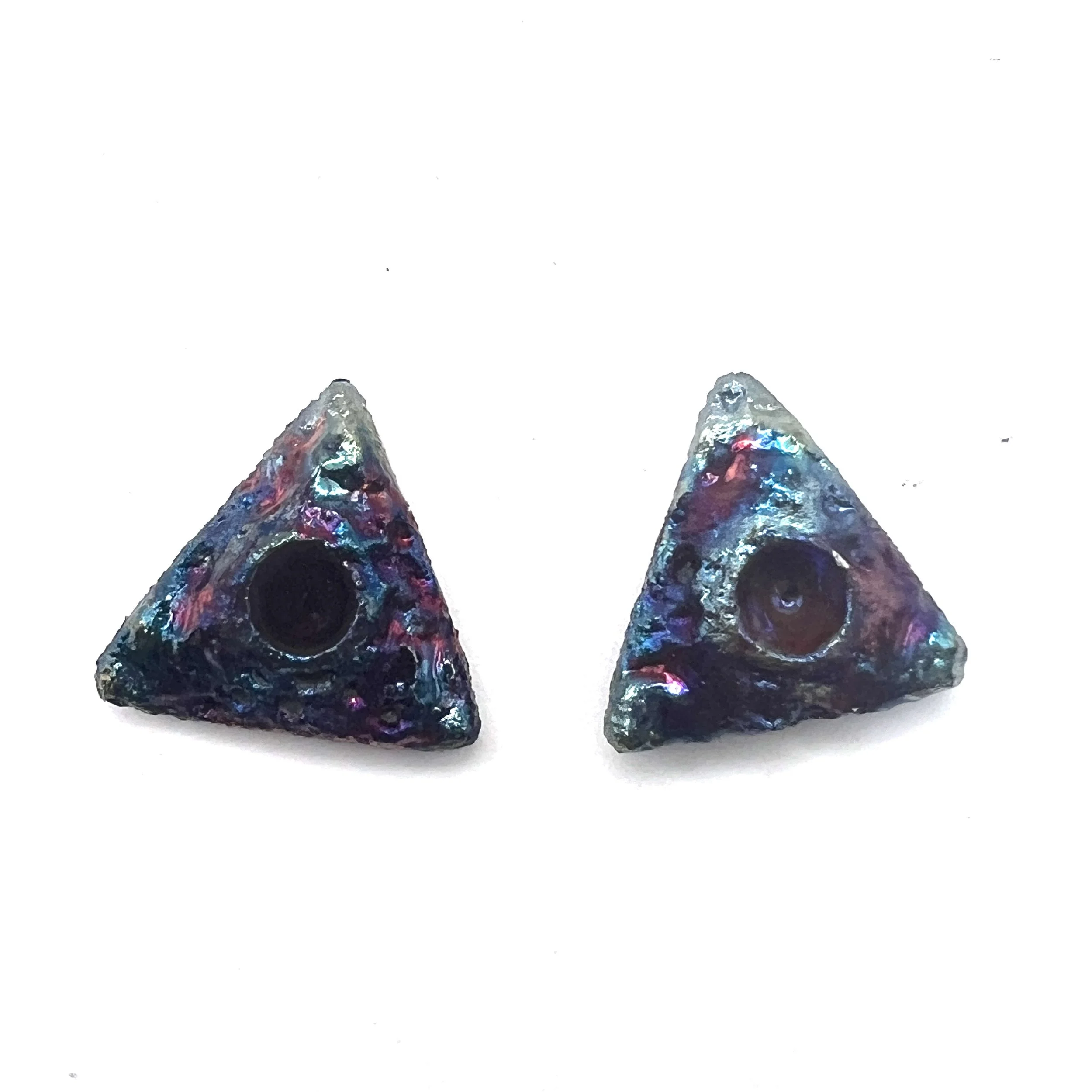 Set of 2 Small Triangle Raku Cabochons Ceramic Pottery Jewelry Supplies Handmade by MAKUstudio MAKU raku