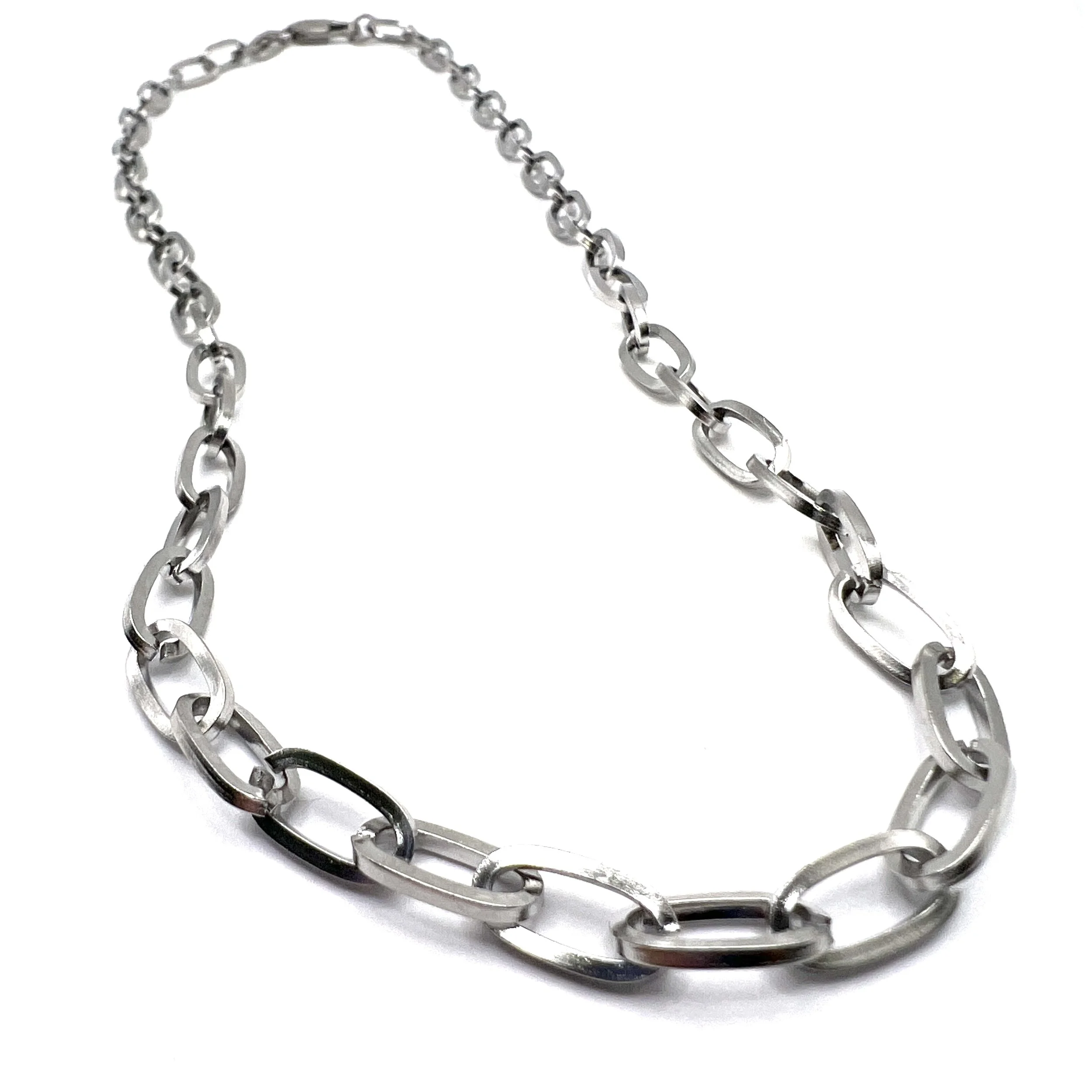 b. tiff Silver Stainless Steel Chain Large Oval Link Necklace with Lobster Clasp 16" 18" 20"