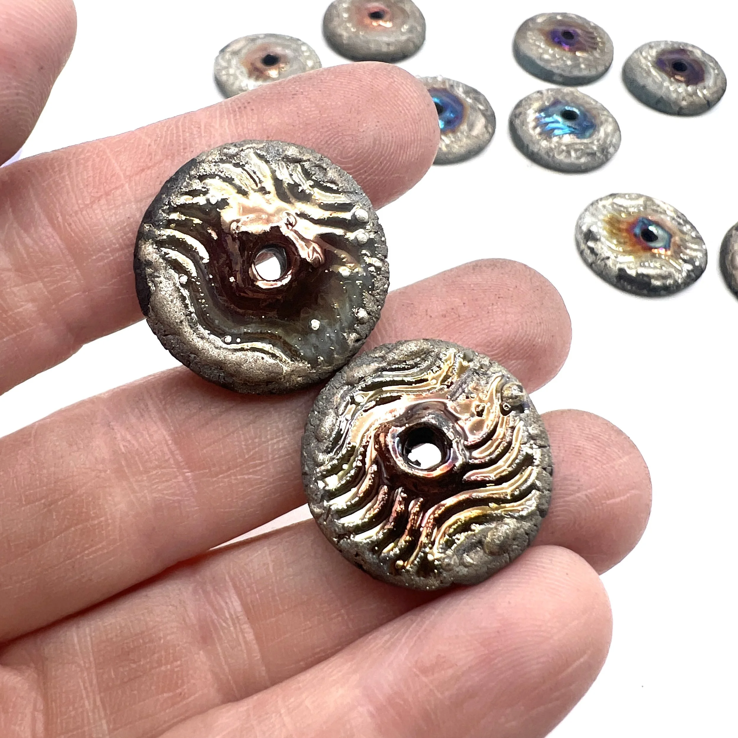 BIG BIG SALE! Set of 2 Disc Beads Raku Ceramic Pottery Jewelry Supplies Handmade by MAKUstudio MAKU raku