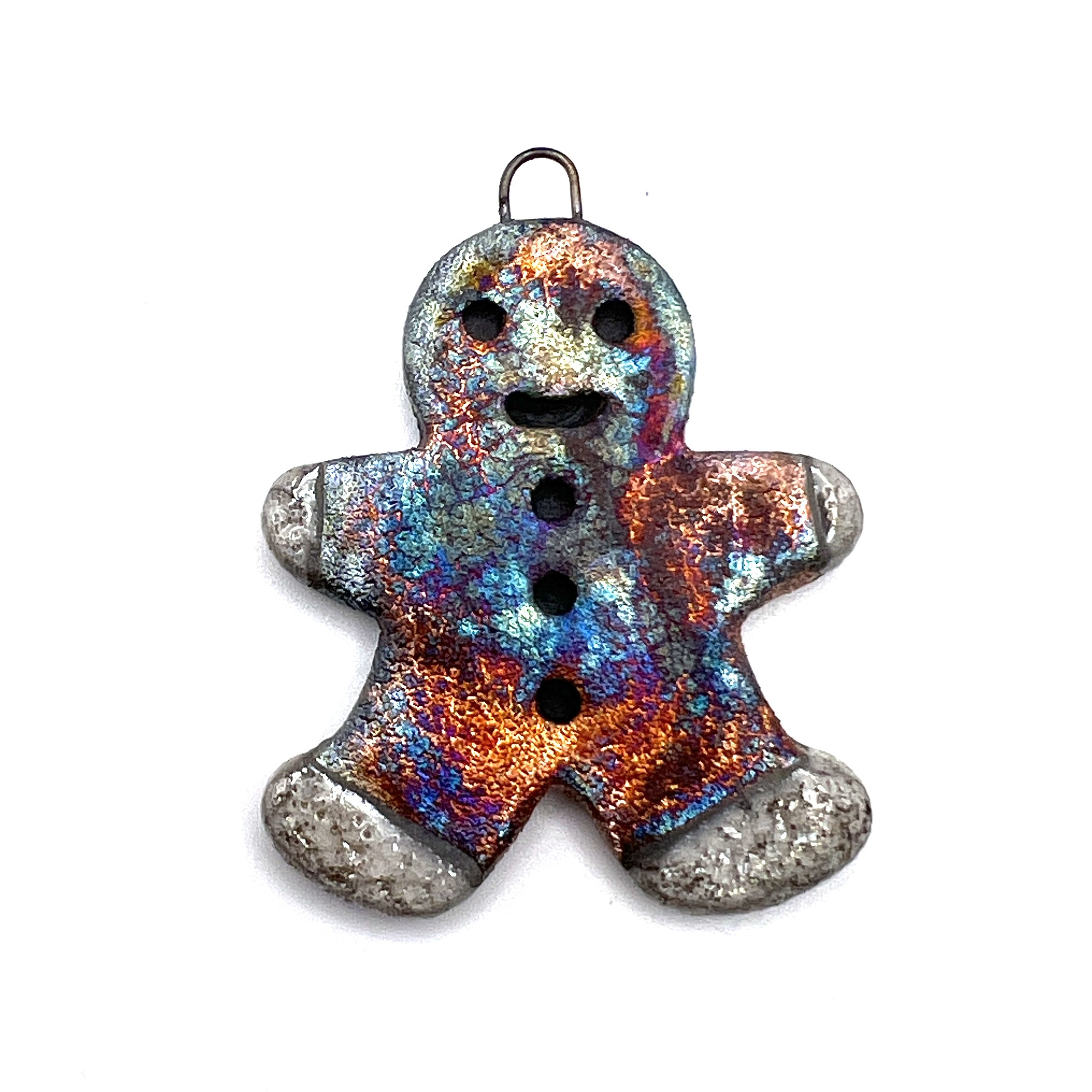 Gingerbread Man Ornament or Pendant Ceramic Jewelry Supply Handmade by MAKUstudio MAKU raku