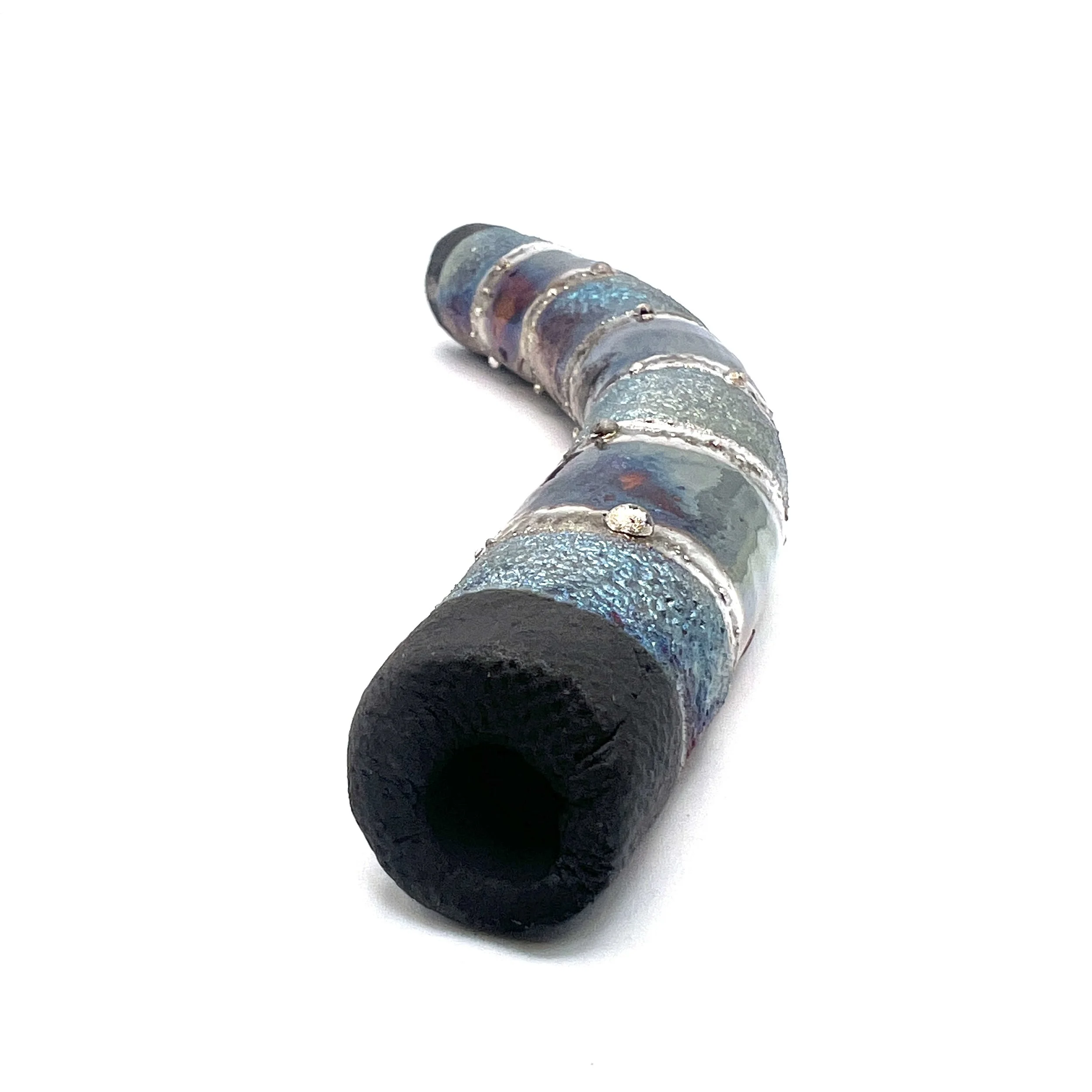 Large Blue Raku Ceramic Tube Bead Jewelry Supply Handmade by MAKUstudio