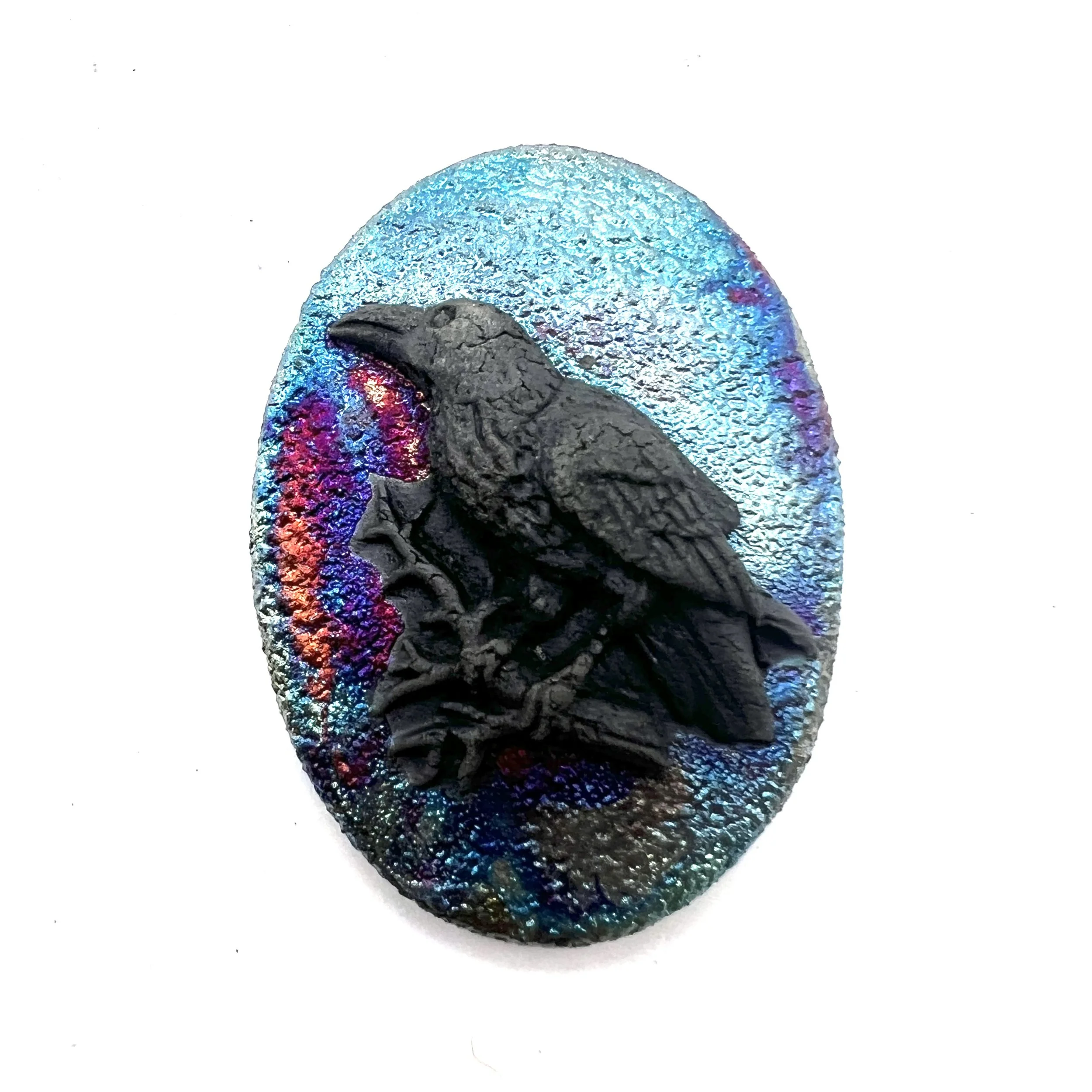 Raven Black Crow Cabochon MAKU raku Jewelry Supplies Handmade by MAKUstudio