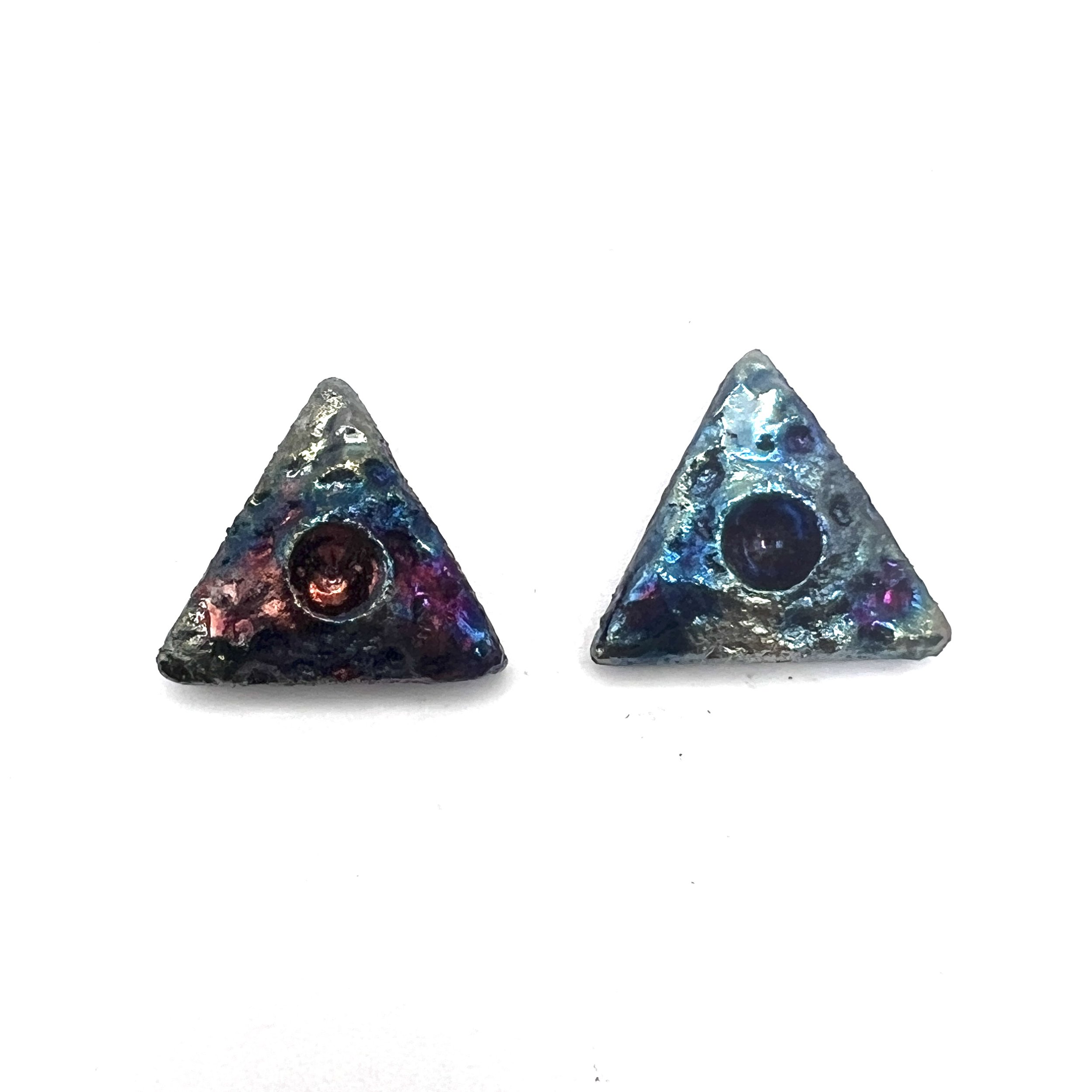 Set of 2 Small Triangle Raku Cabochons Ceramic Pottery Jewelry Supplies Handmade by MAKUstudio MAKU raku