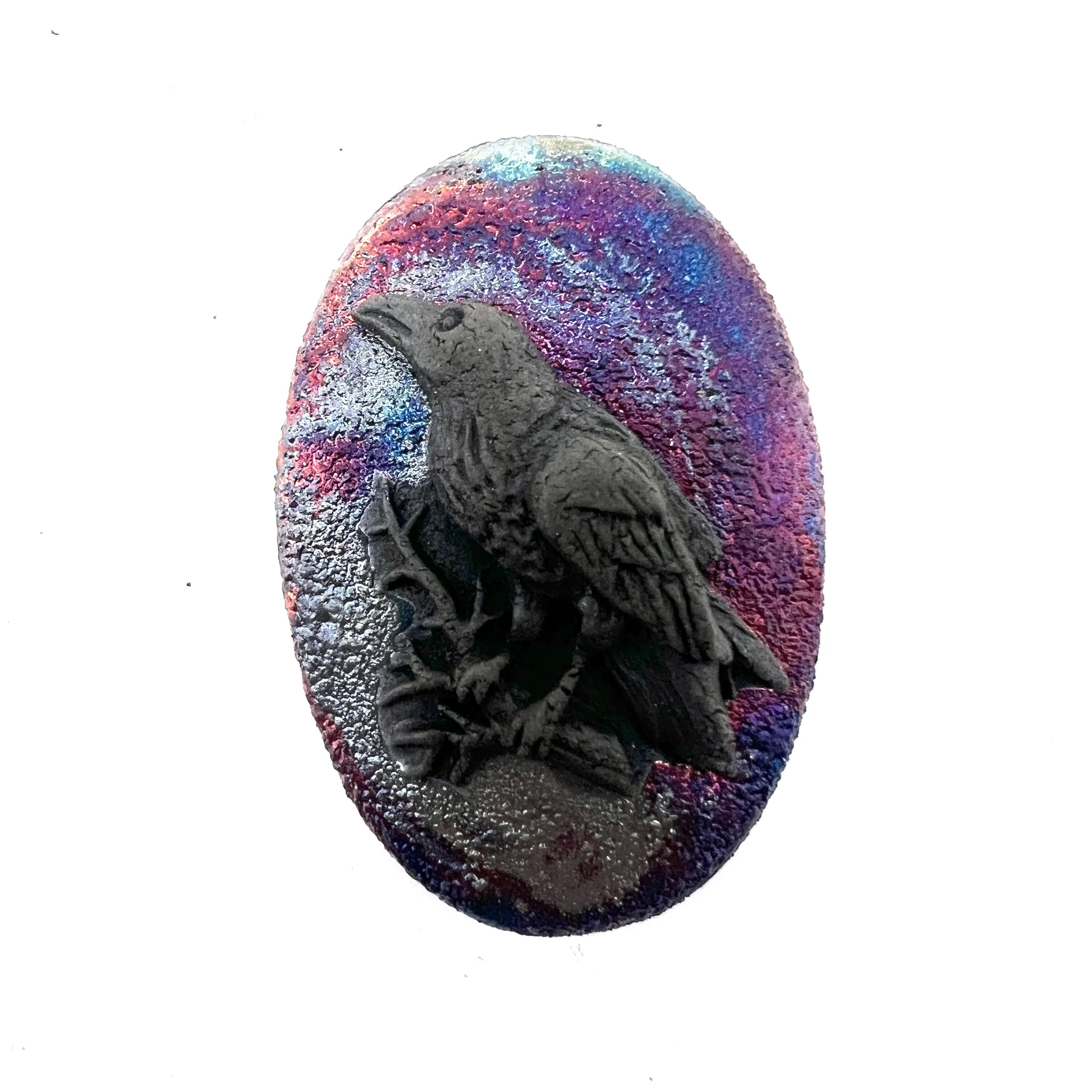 Raven Black Crow Cabochon MAKU raku Jewelry Supplies Handmade by MAKUstudio