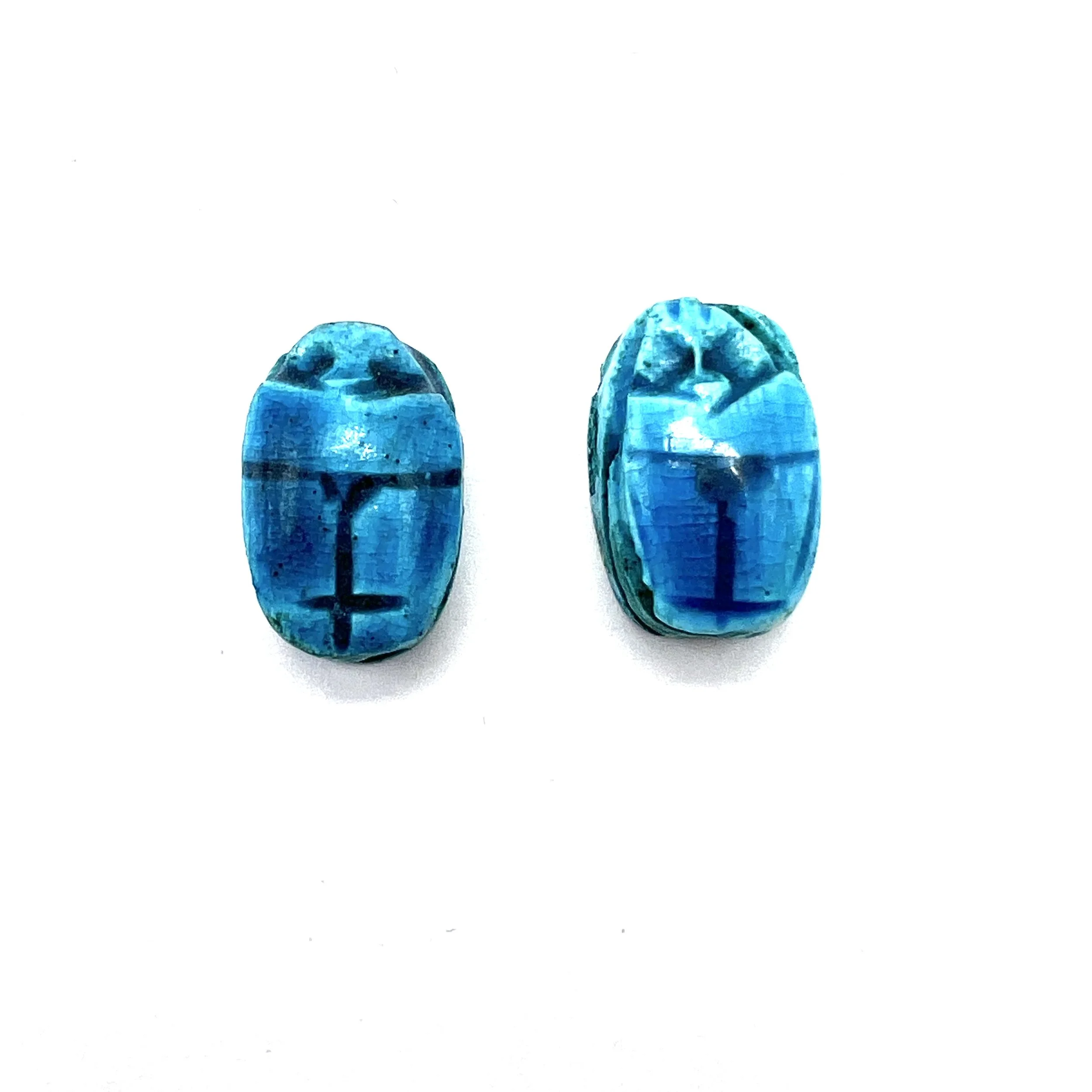 Set of 2 Turquoise Blue Colored Egyptian Scarab Beads with Vertical Hole Jewelry Supplies MAKUstudio MAKU raku