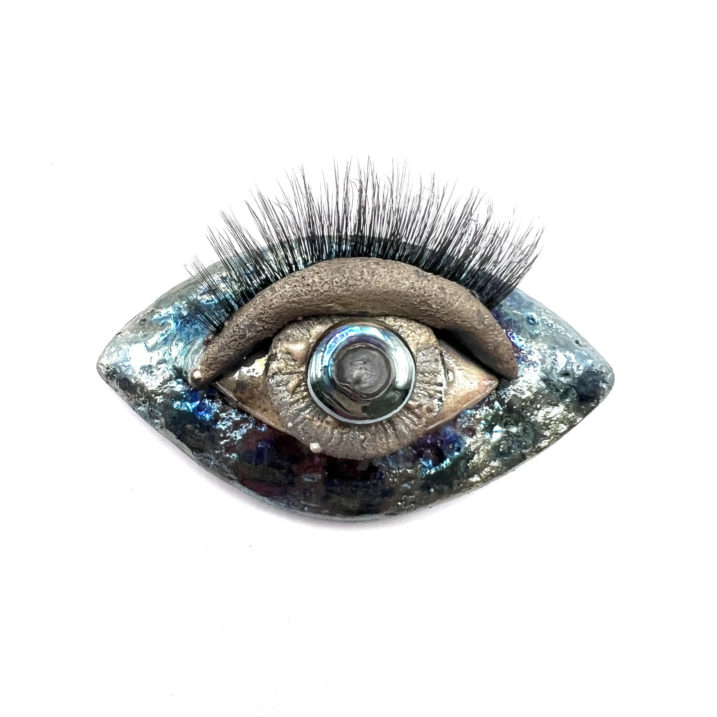 Eye with Eyelashes Raku Ceramic Cabochon Raku Jewelry Supply Handmade by MAKUstudio
