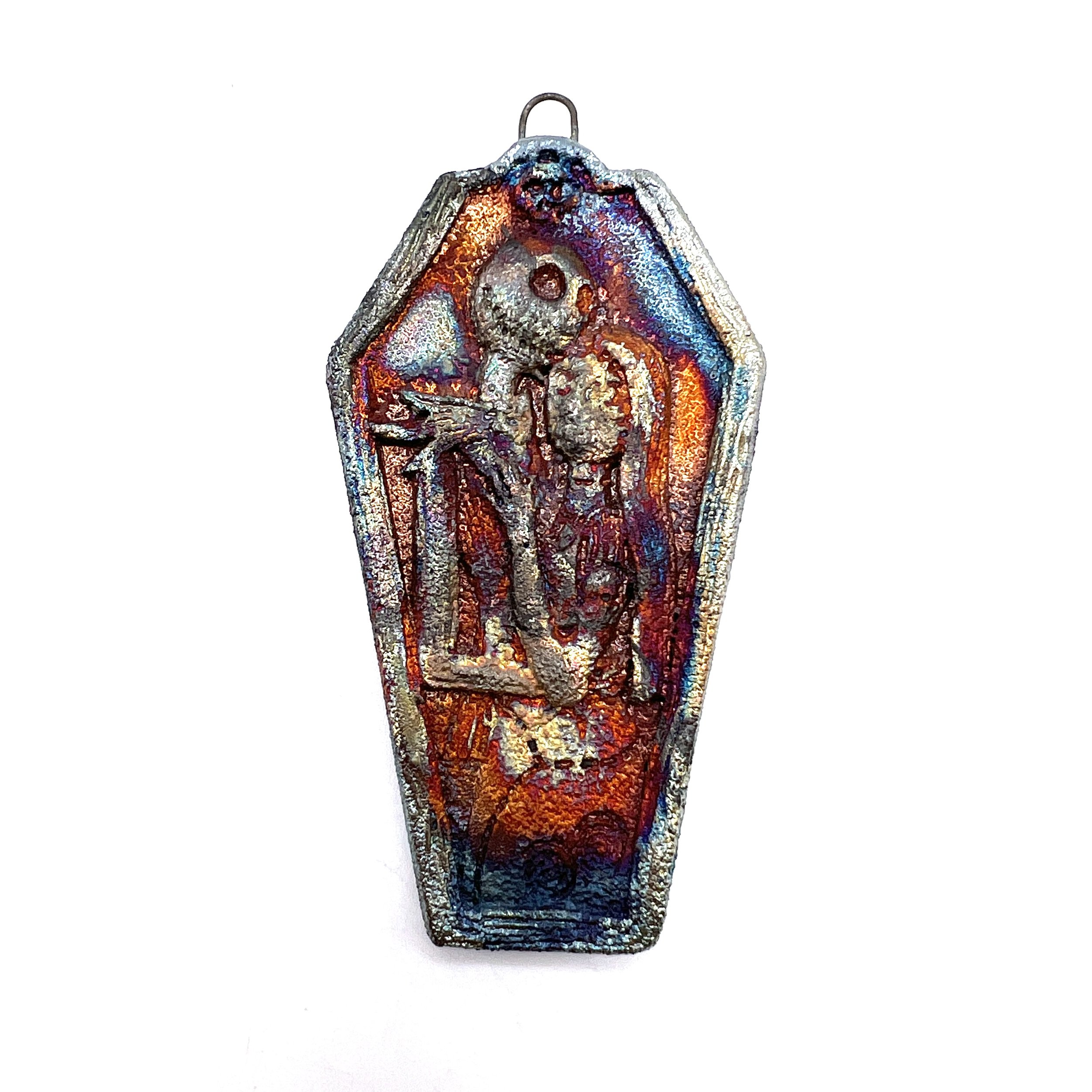 Halloween Coffin Raku Pendant Ceramic Jewelry Supplies Handmade by MAKUstudio MAKU raku