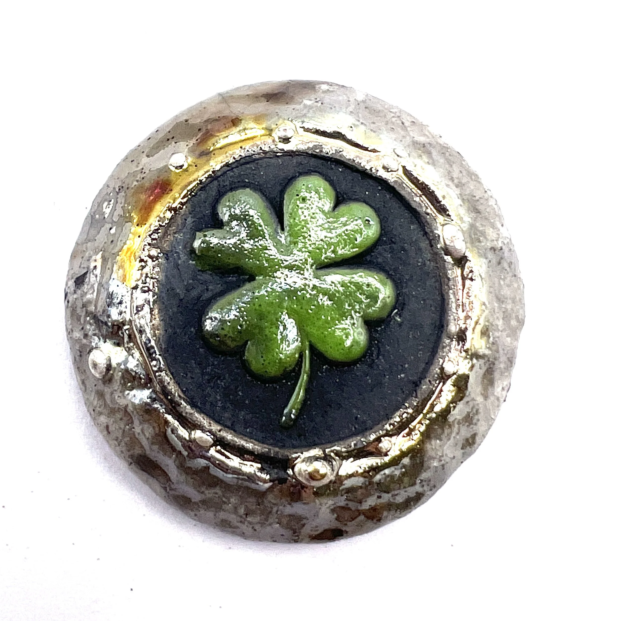 Raku 4 Leaf Clover Good Luck St Patrick's Day Shamrock Cabochon Jewelry Supply Handmade by MAKUstudio MAKU raku