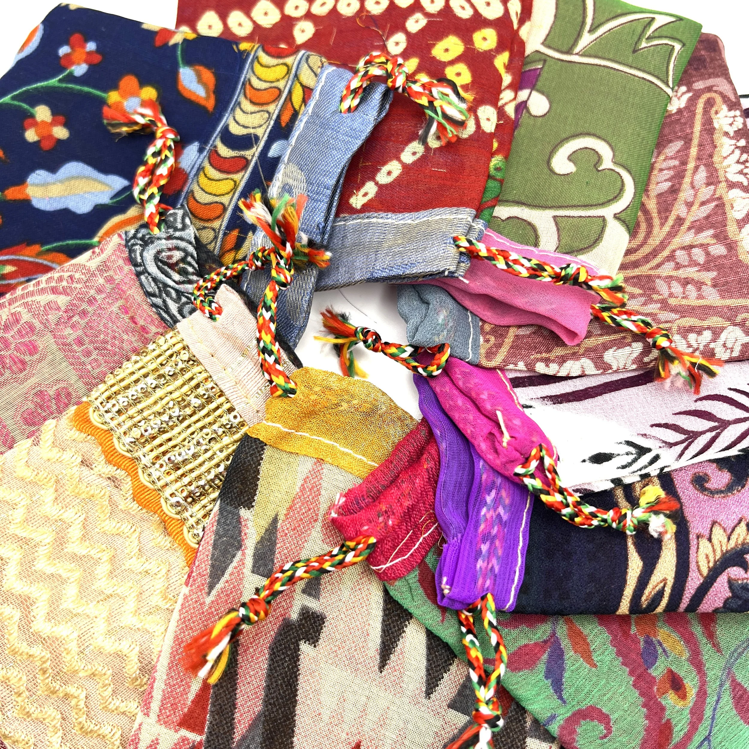 Set of 10 Handmade Tibetan Drawstring Crystal Herb Jewelry Gift Pouches made in Tibet MAKUstudio MAKU raku