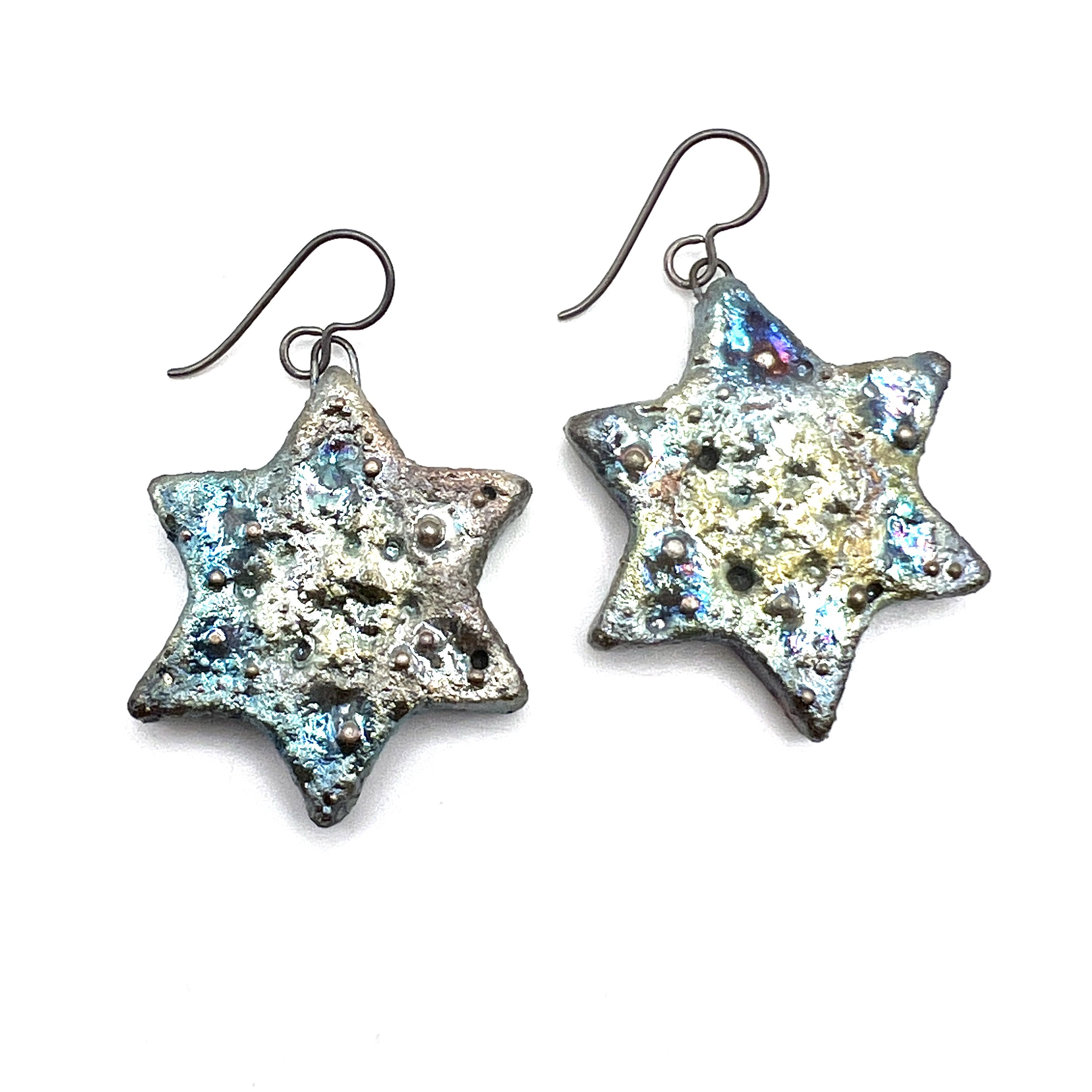 Raku Star of David Hanukkah Earrings Ceramic Jewelry Supply Handmade by MAKUstudio MAKU raku