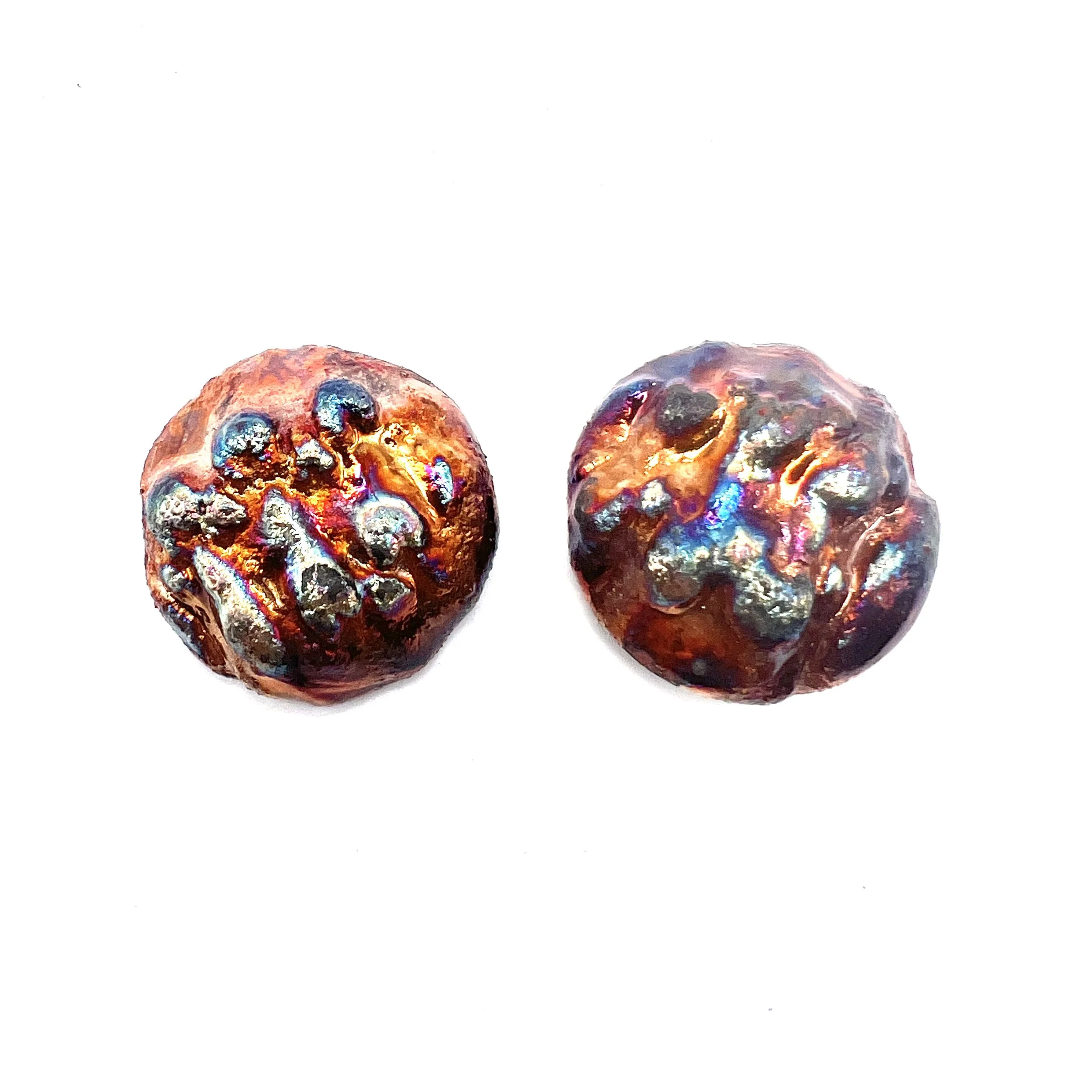 Set of 2 Round Raku Cabochons Ceramic Pottery Jewelry Supplies Handmade by MAKUstudio MAKU raku