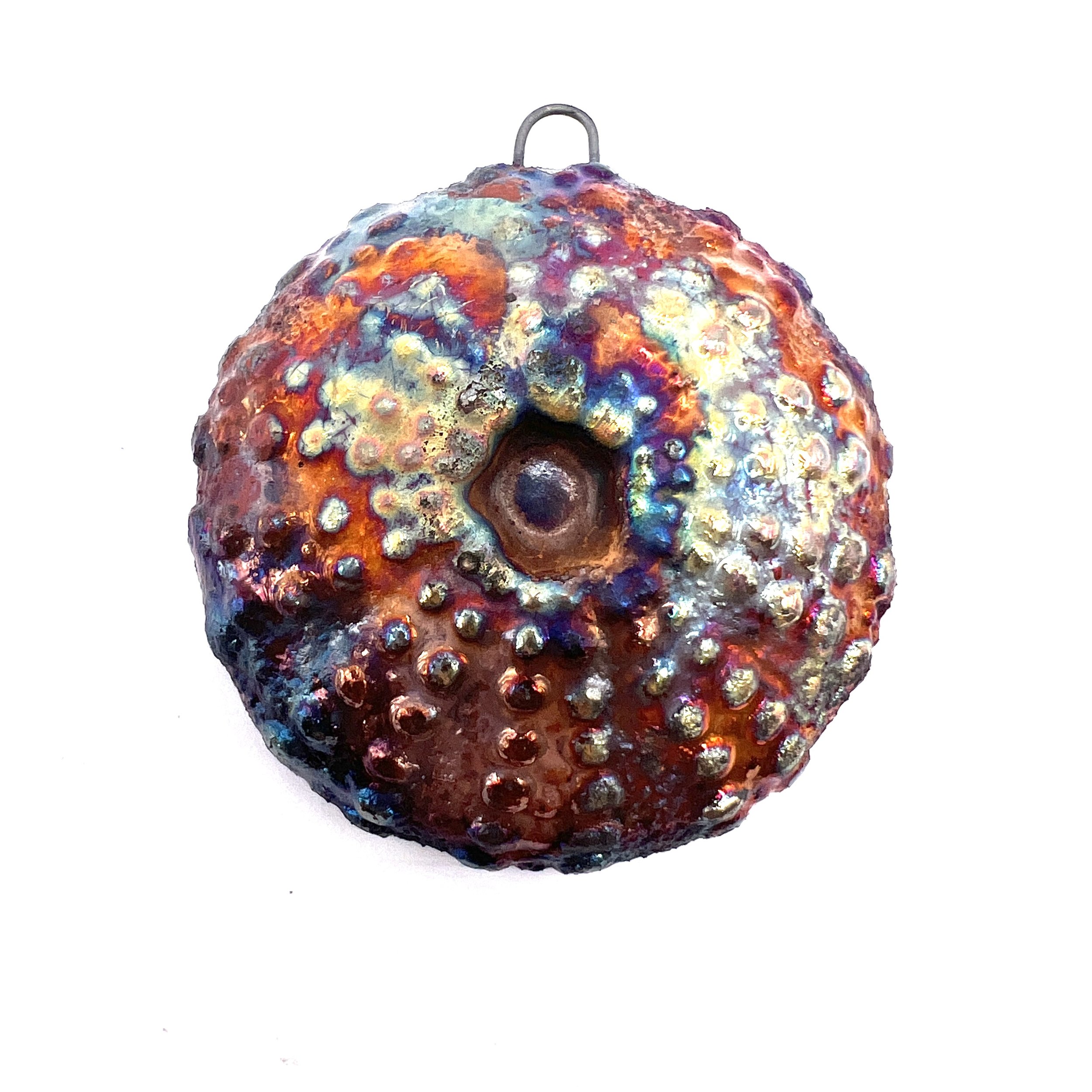 Raku Sea Urchin Pendant Handmade by MAKU raku Jewelry Supplies MAKUstudio