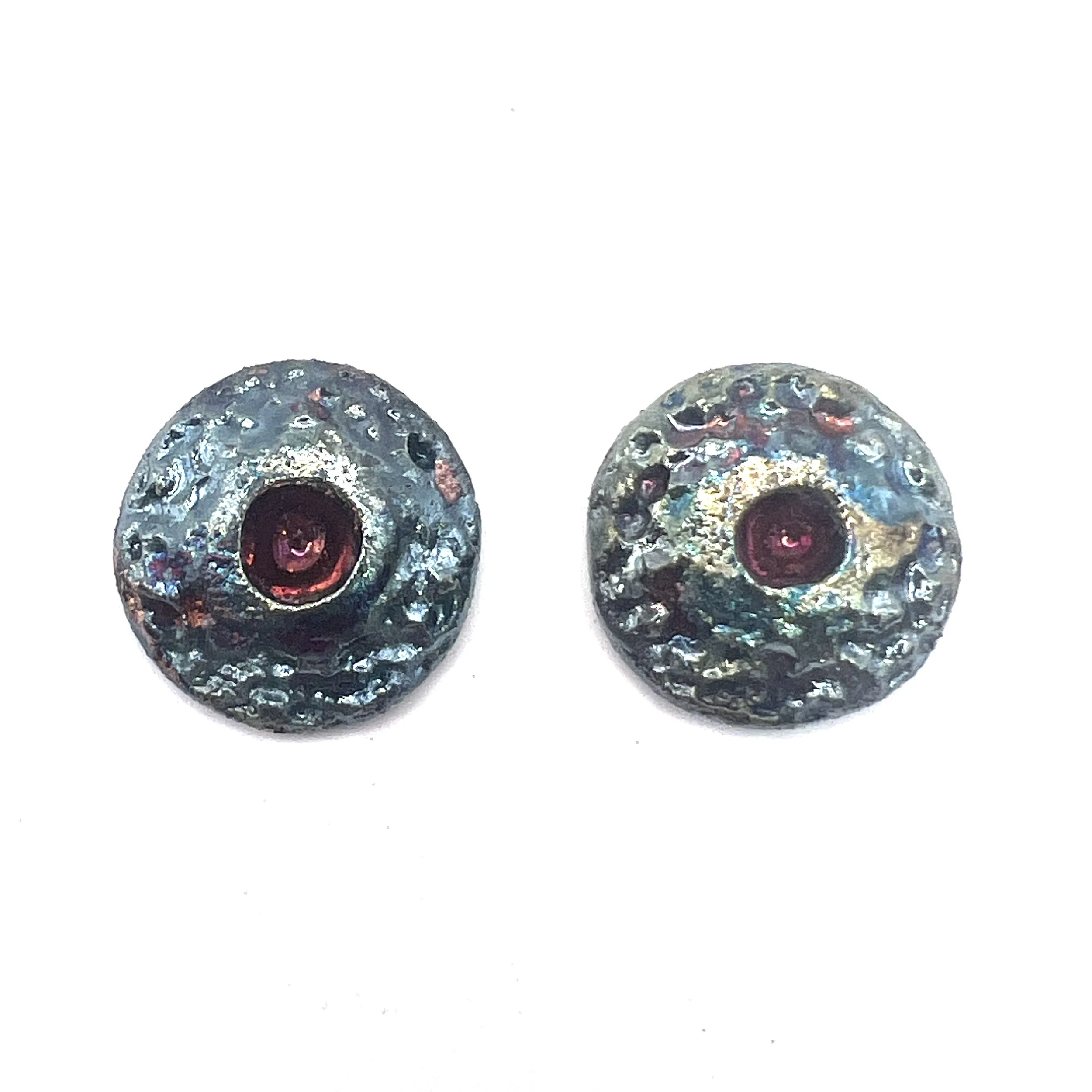 Set of 2 Round Raku Cabochons Ceramic Pottery Jewelry Supplies Handmade by MAKUstudio MAKU raku