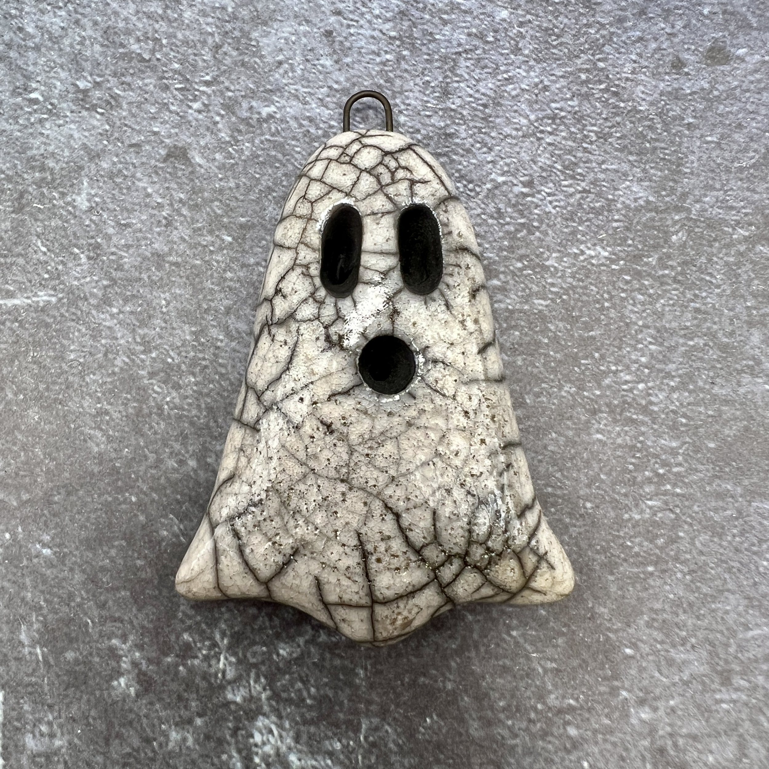 Boo! Raku Ghost Pendant Halloween Ceramic Jewelry Supplies Handmade by MAKUstudio MAKU raku