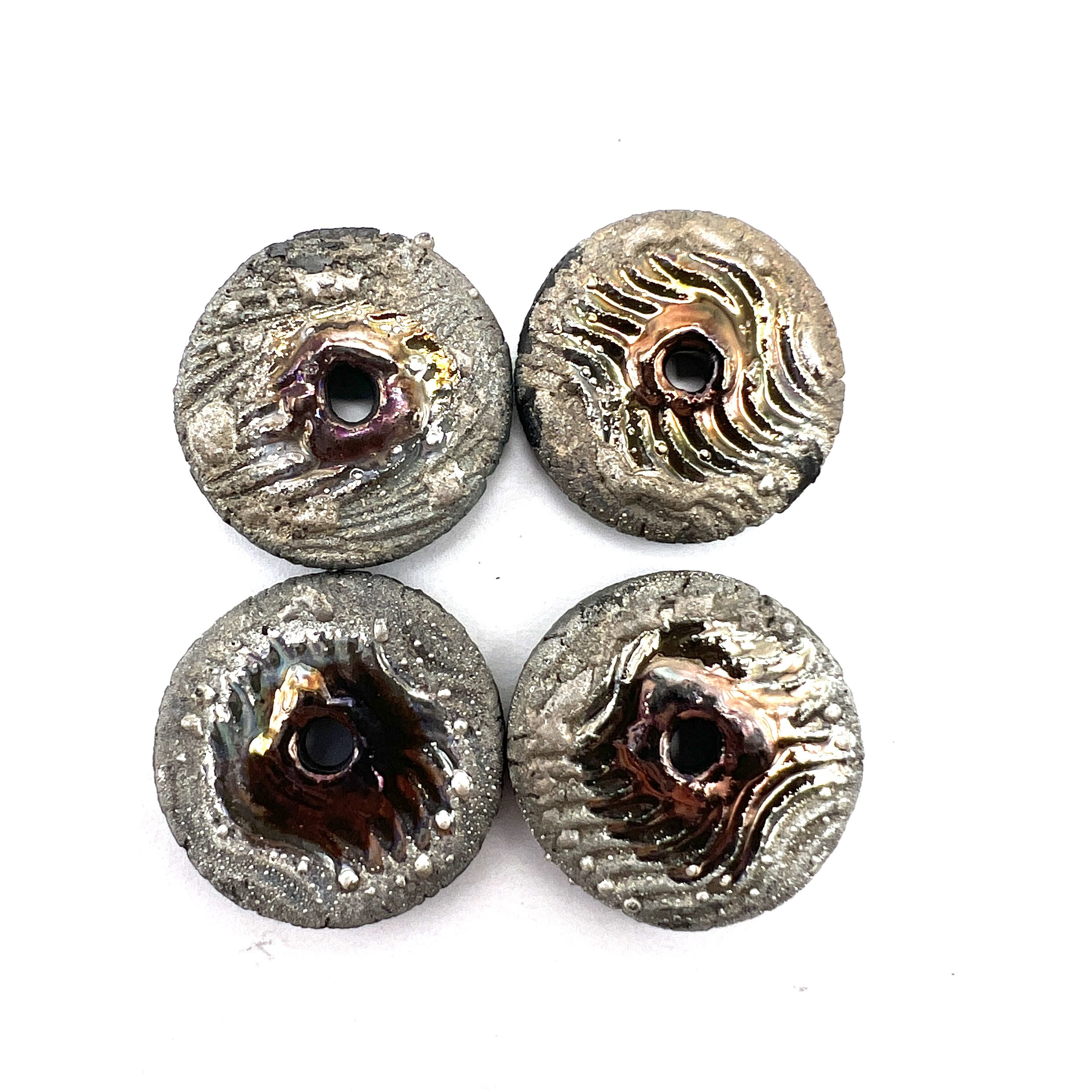 BIG BIG SALE! Set of 4 Disc Beads Raku Ceramic Pottery Jewelry Supplies Handmade by MAKUstudio MAKU raku