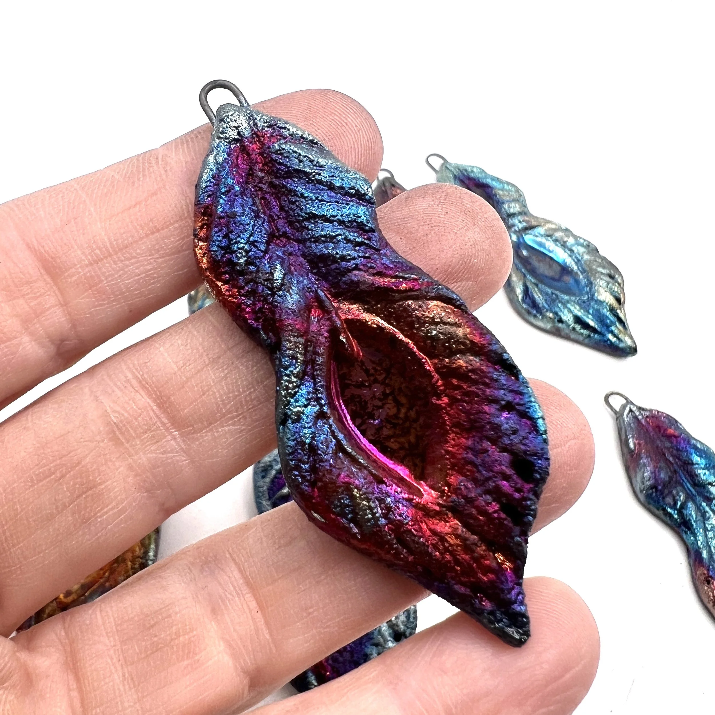 BIG BIG SALE! Peacock Feather Pendant Raku Ceramic Pottery Jewelry Supplies Handmade by MAKUstudio MAKU raku