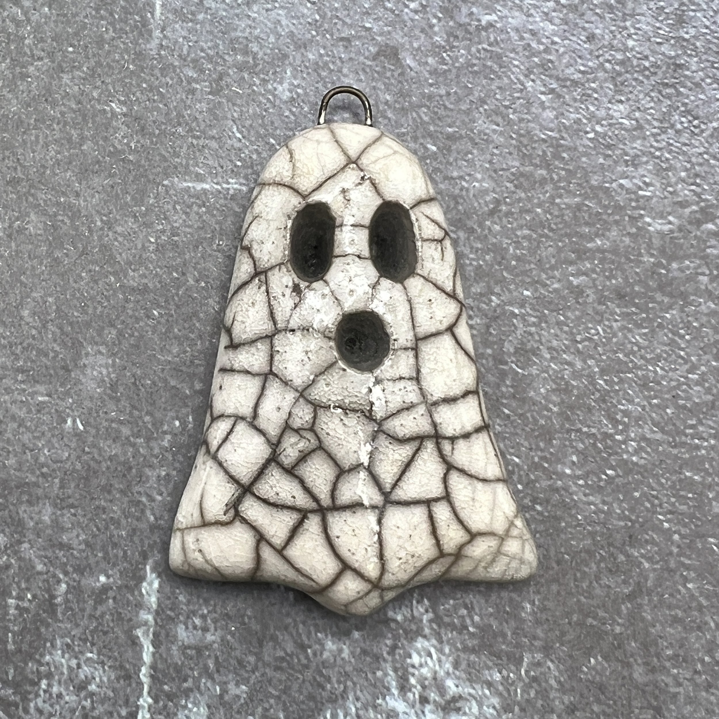 Boo! Raku Ghost Pendant Halloween Ceramic Jewelry Supplies Handmade by MAKUstudio MAKU raku