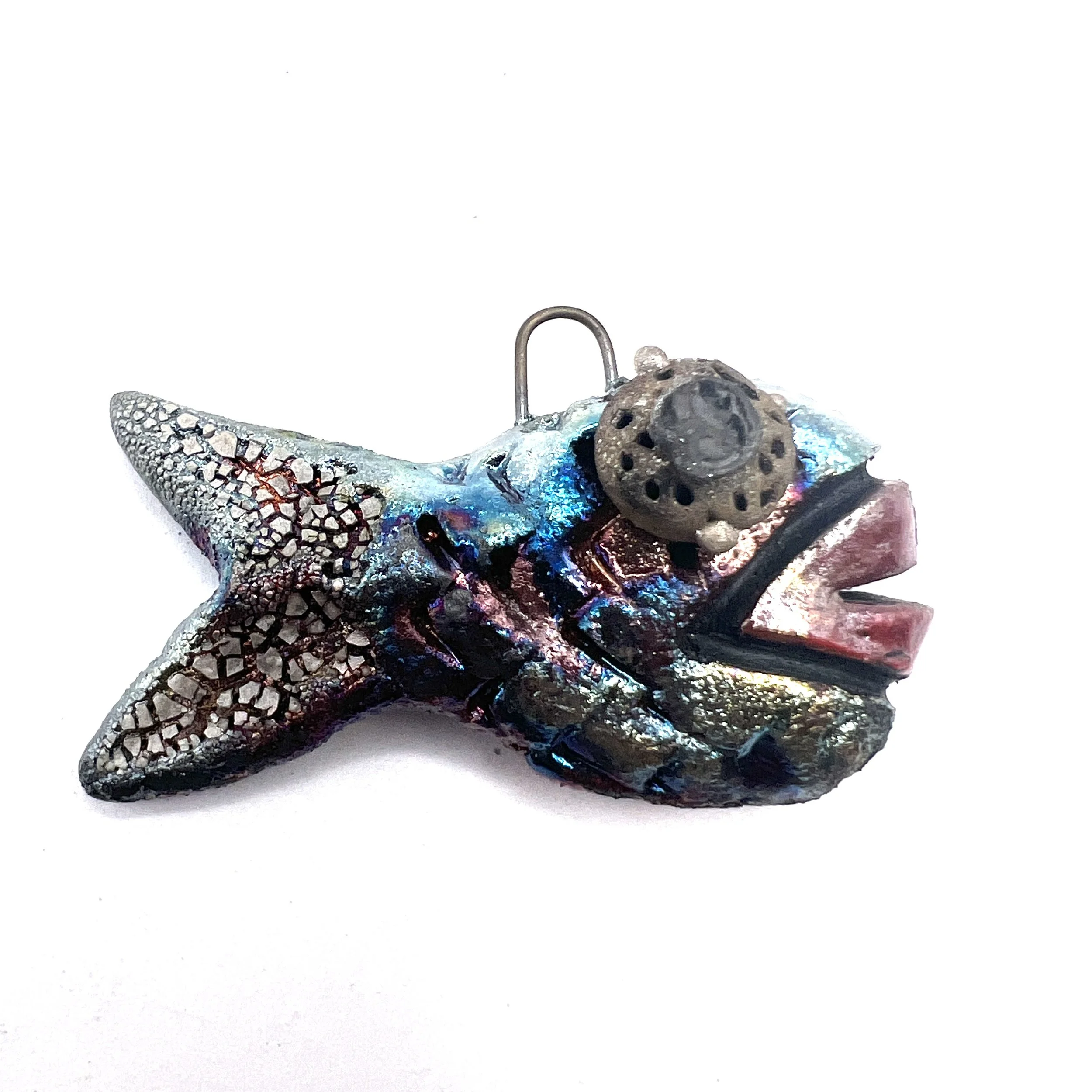 Raku Fish Pendant Ceramic Jewelry Supply Handmade by MAKUstudio