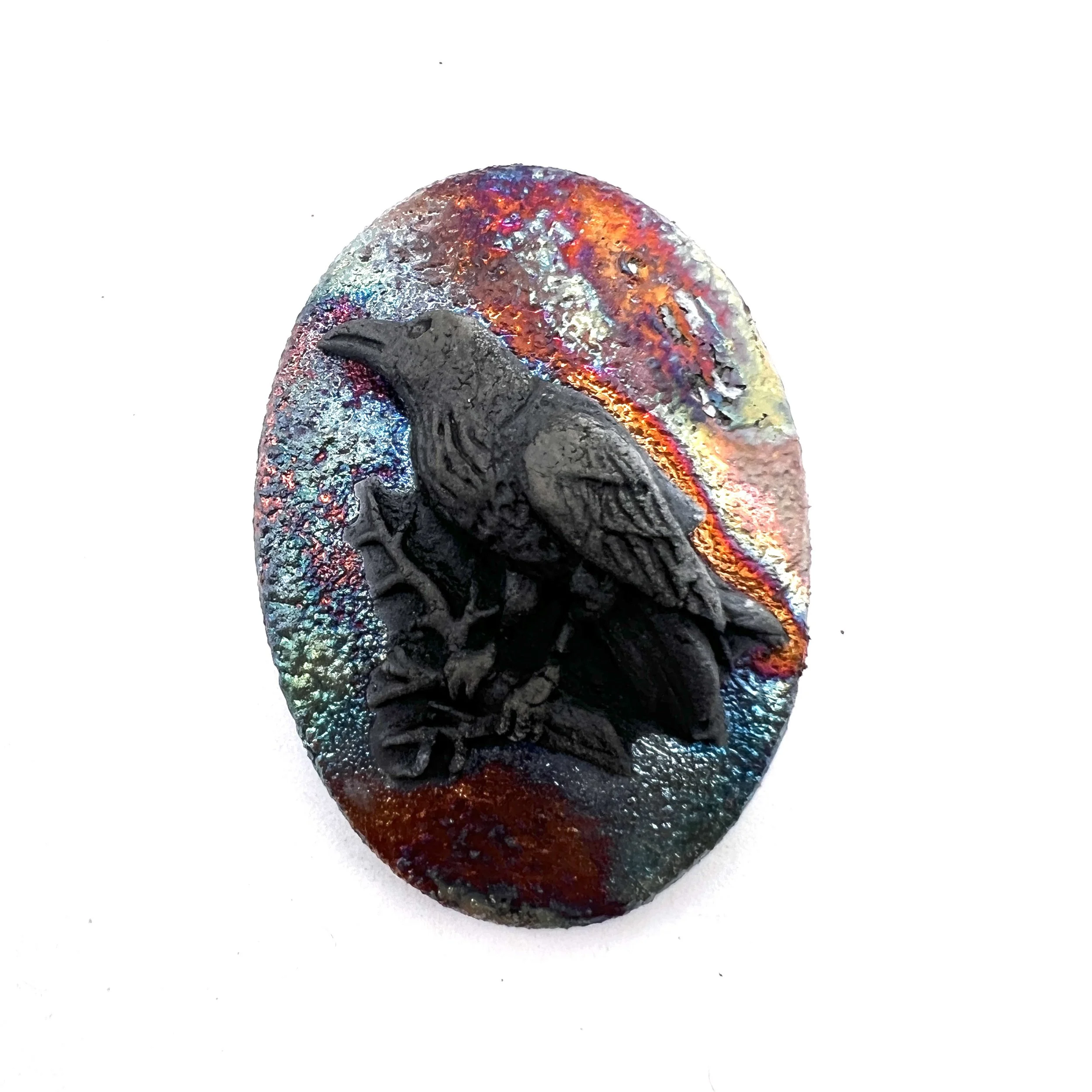 Raven Black Crow Cabochon MAKU raku Jewelry Supplies Handmade by MAKUstudio