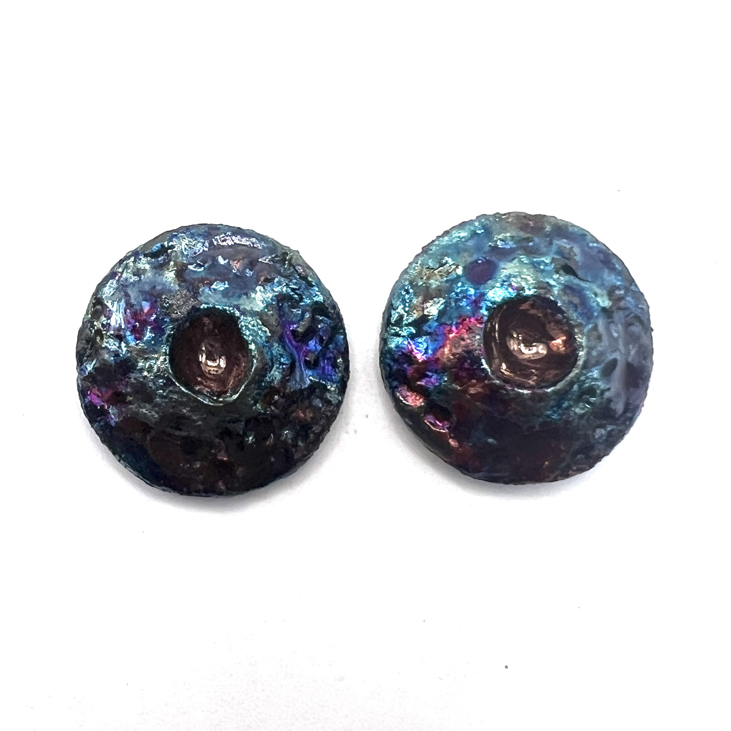 Set of 2 Round Raku Cabochons Ceramic Pottery Jewelry Supplies Handmade by MAKUstudio MAKU raku