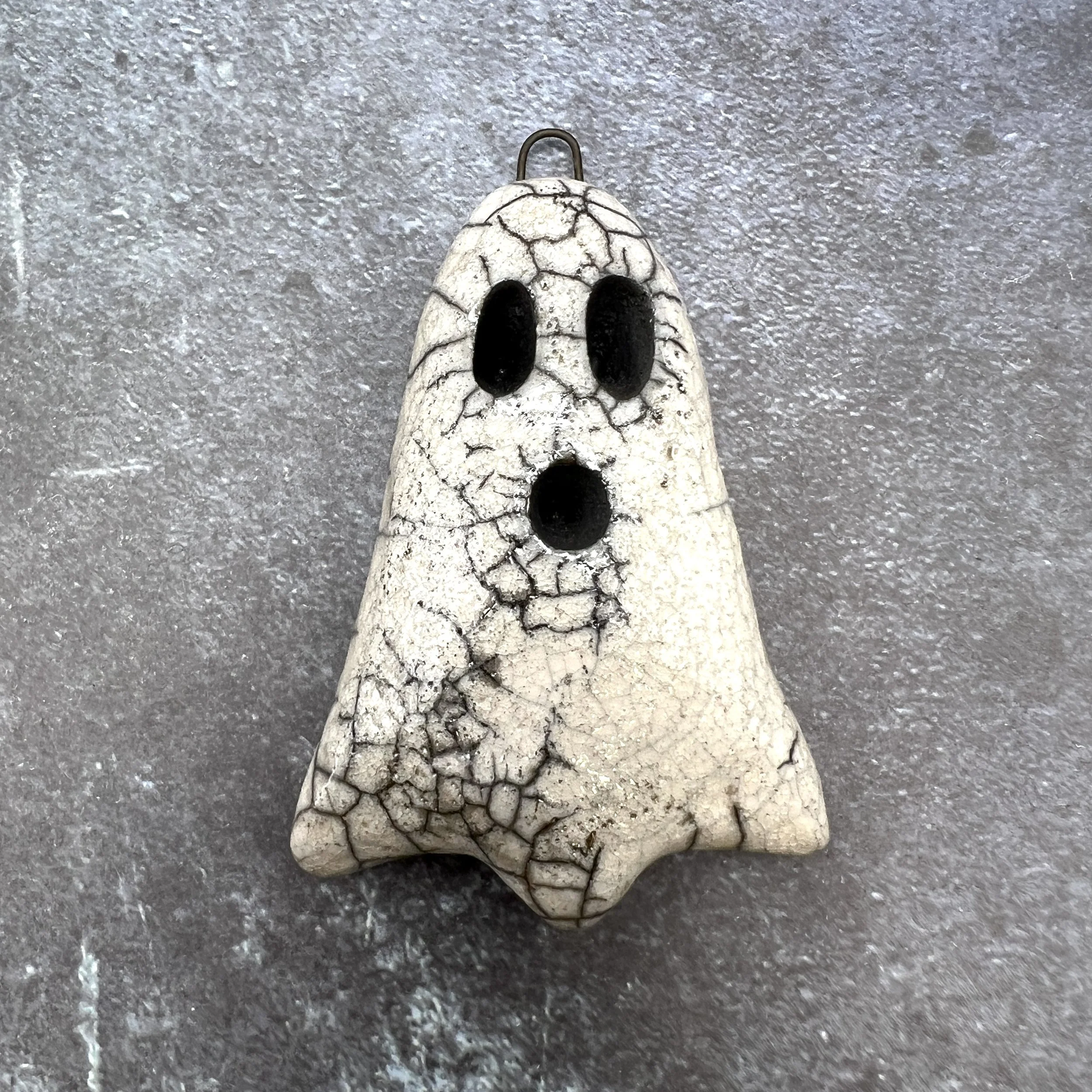 Boo! Raku Ghost Pendant Halloween Ceramic Jewelry Supplies Handmade by MAKUstudio MAKU raku