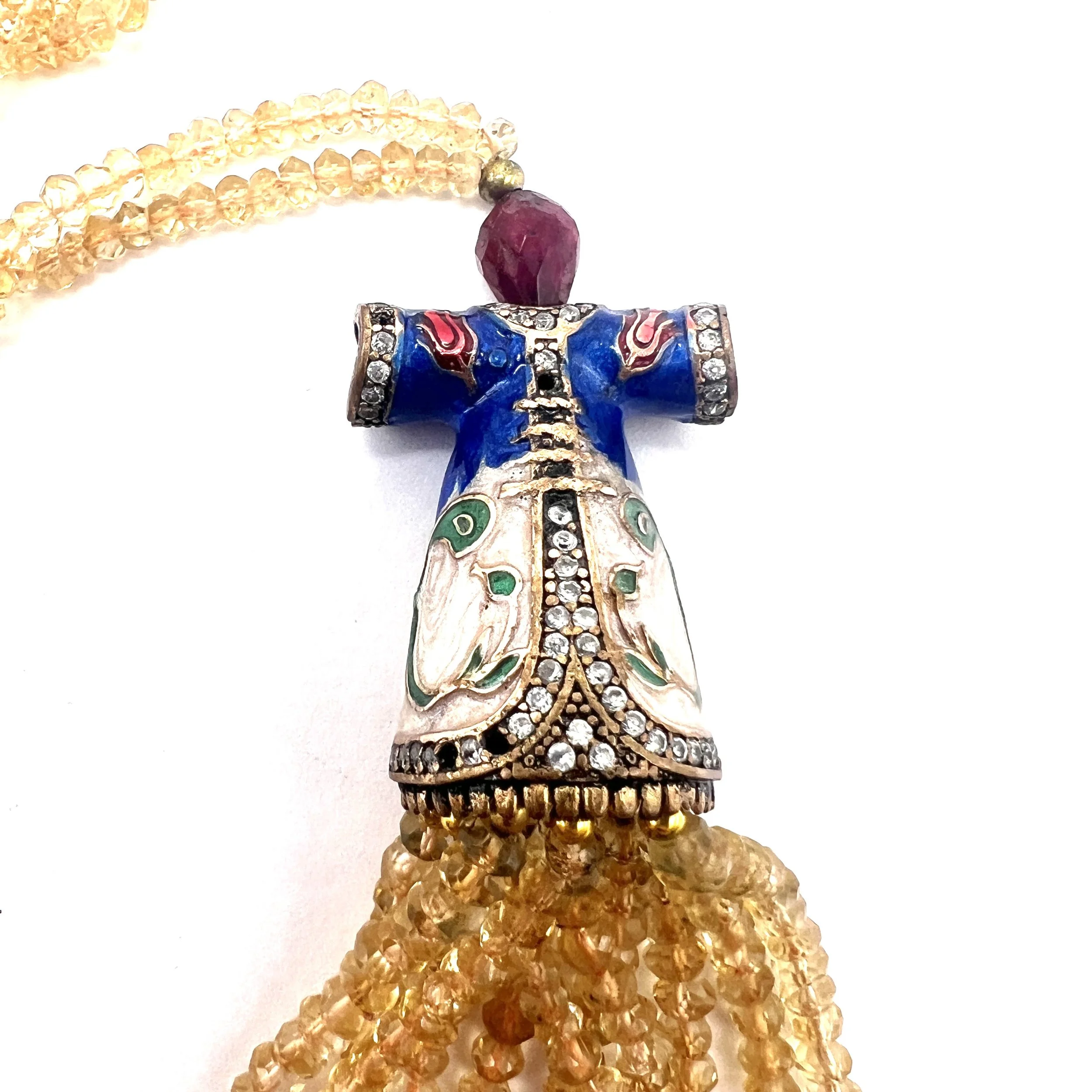 Citrine and Enameled Turkish Kaftan Long Handmade Necklace