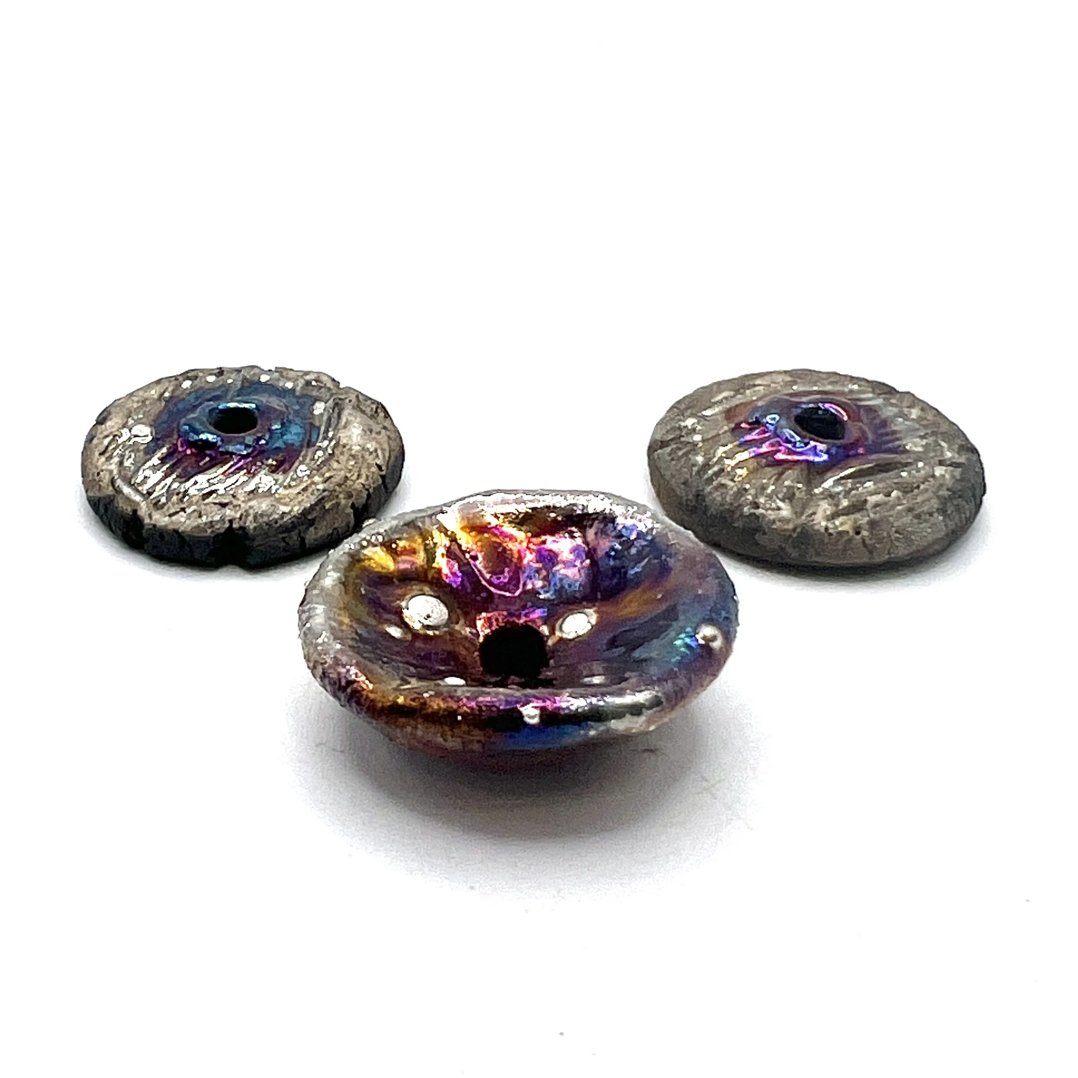 Set of 3  Raku Beads Ceramic Jewelry Supplies Handmade by MAKUstudio