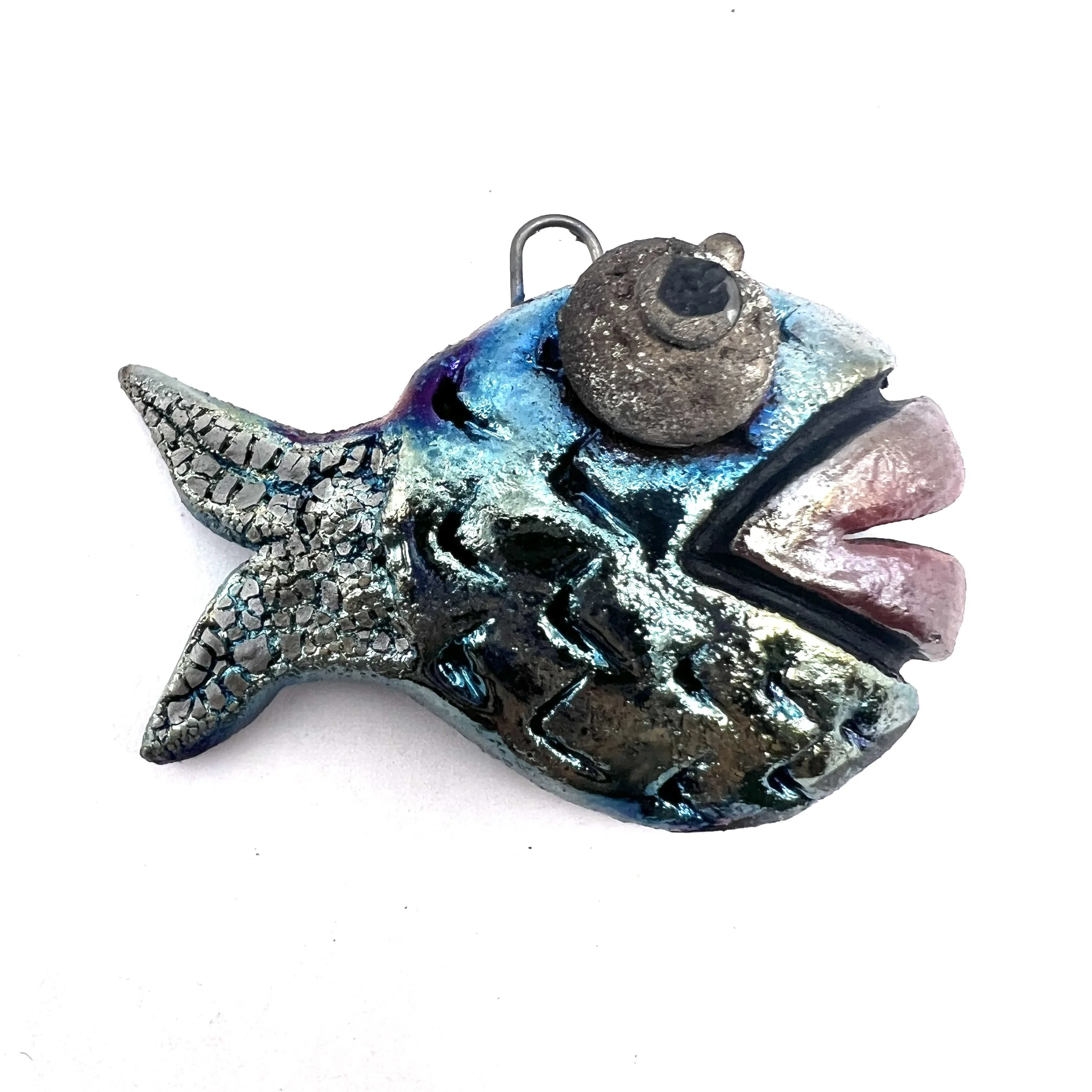 Raku Fish Pendant Ceramic Jewelry Supply Handmade by MAKUstudio