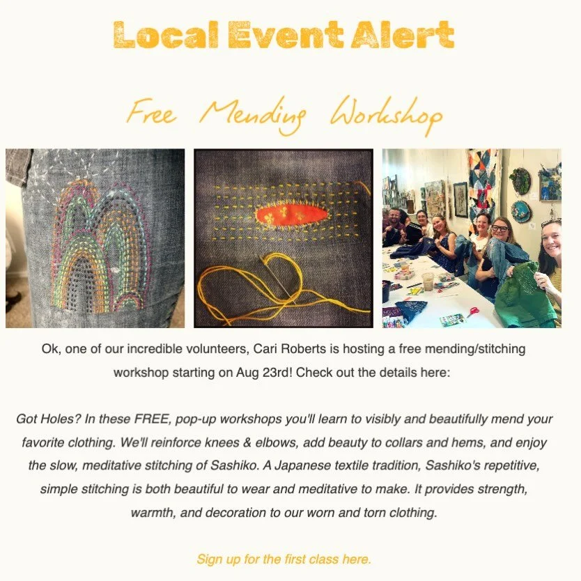 Enormous thanks to @lafayettefarmersmarket for shouting out our FREE mending circles. Y&rsquo;all are the best addition to Lafayette, hands down!
We get together right after the ✨glorious ✨Sunday markets, also on Public Road, and we&rsquo;d love to s