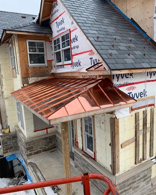 Copper anyone ! Finishing up a standing seam copper roof on this ecostar slate roof # composite slate #majestic roofing