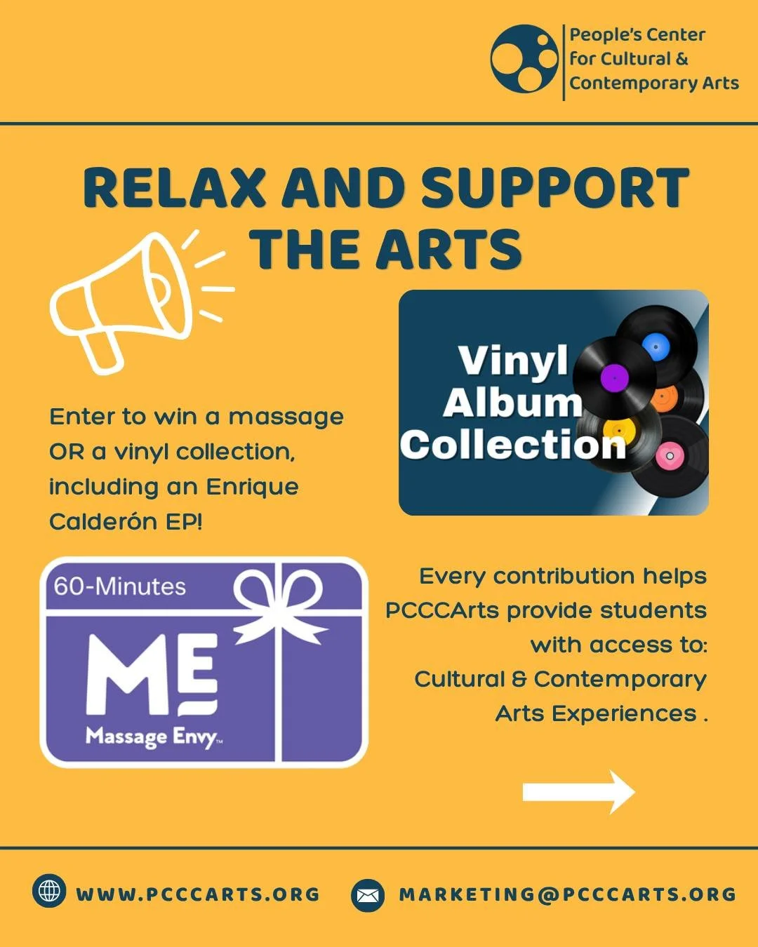 🎉 THE PCCCARTS Relax &amp; Support the Arts FUNDRAISING RAFFLE IS LIVE! 🎉

Support arts education, celebrate creativity, and get a chance to win while helping bring meaningful arts experiences to youth across Chicago. 💃🏽🎶🎨

Every entry and cont