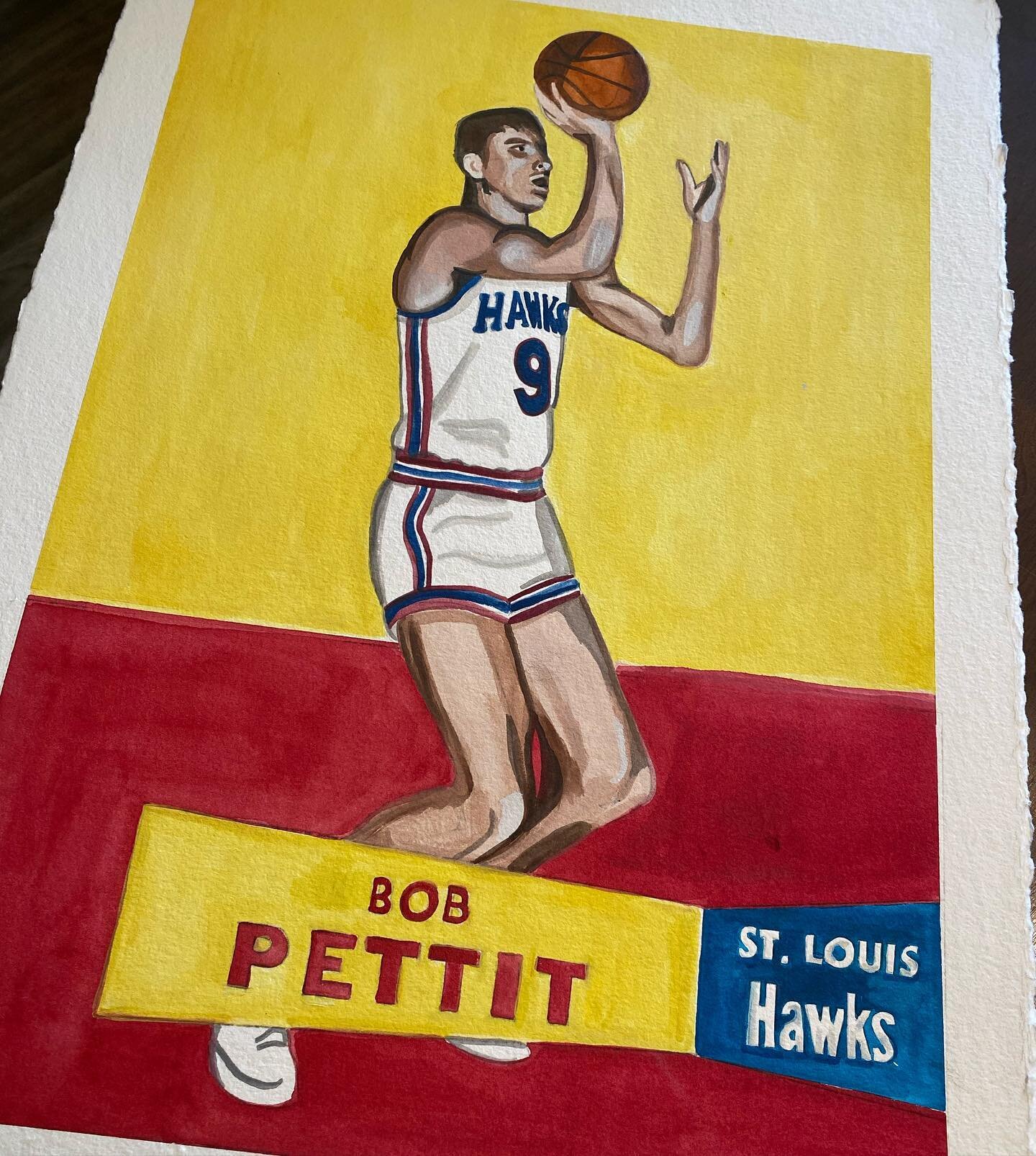 #bobpetit is a classic basketball card with all of the bold colors and smooth lines. I really enjoyed painting this one. #basketball #basketballcards #sportscards #vintagecards #whenitwasagame