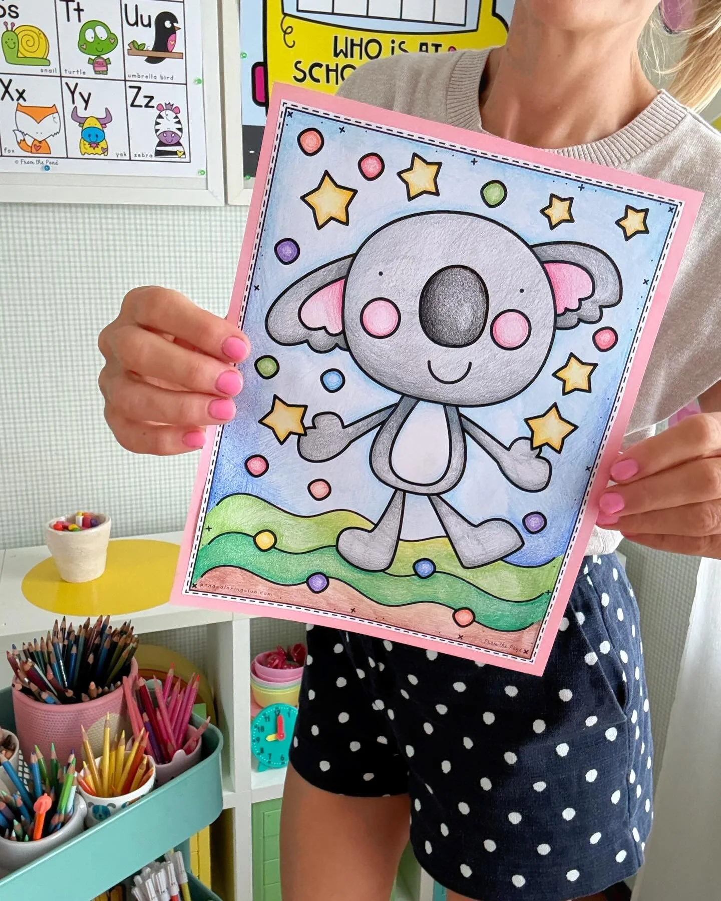 Hello 👋 happy new week!
 Today&rsquo;s coloring page is Bright Days Koala &mdash; a cute, bright, happy little koala ready to get creative 🐨✨

I&rsquo;m also sharing a peek at this little dish of well-loved pencil ends &mdash; colors I&rsquo;ve rea
