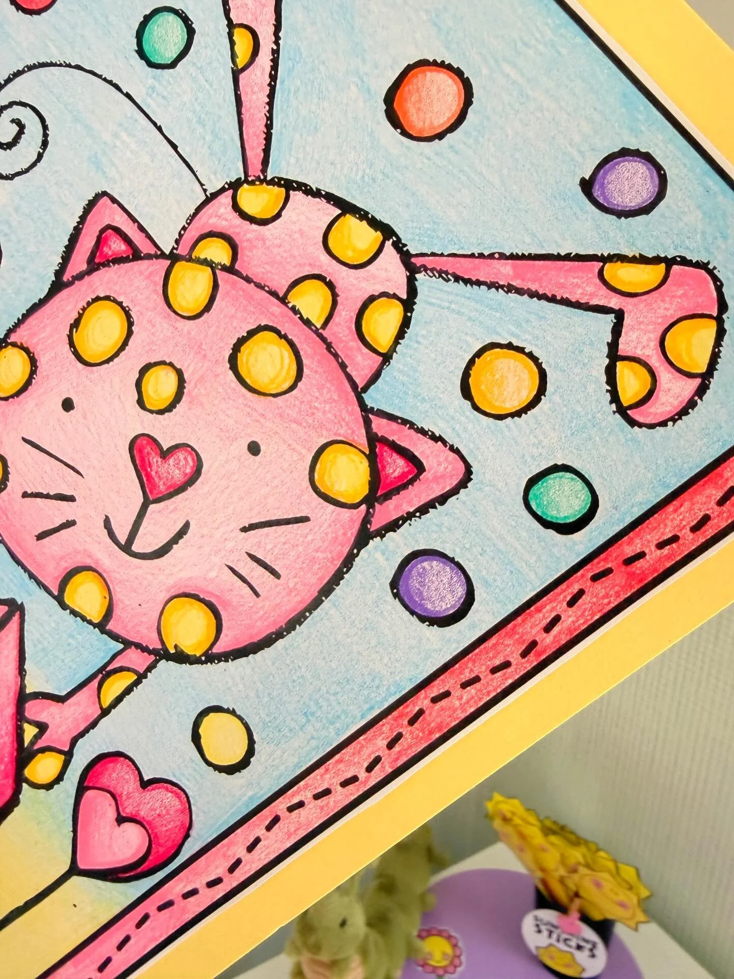Math Cat has arrived in the club! She&rsquo;s having fun learning with  dots and dice! 

We colored her pink with yellow spots and cut up more cards for the desk notes stash. I love to scribble and doodle on when inspiration hits. The collection is b