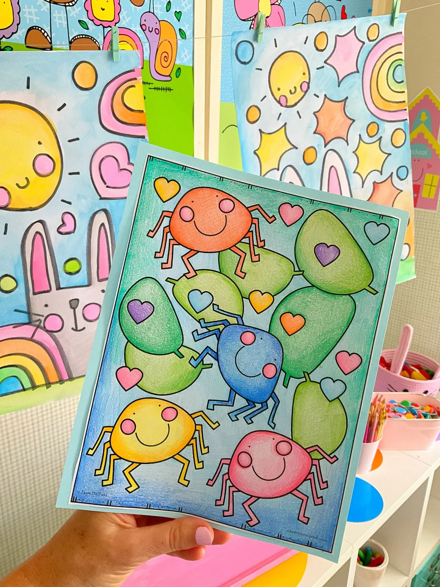 Did you get the Pond Coloring Club newsletter? I hope so! Spiders dangling into the club today too! #pondcoloringclub #coloringpages #creativetime