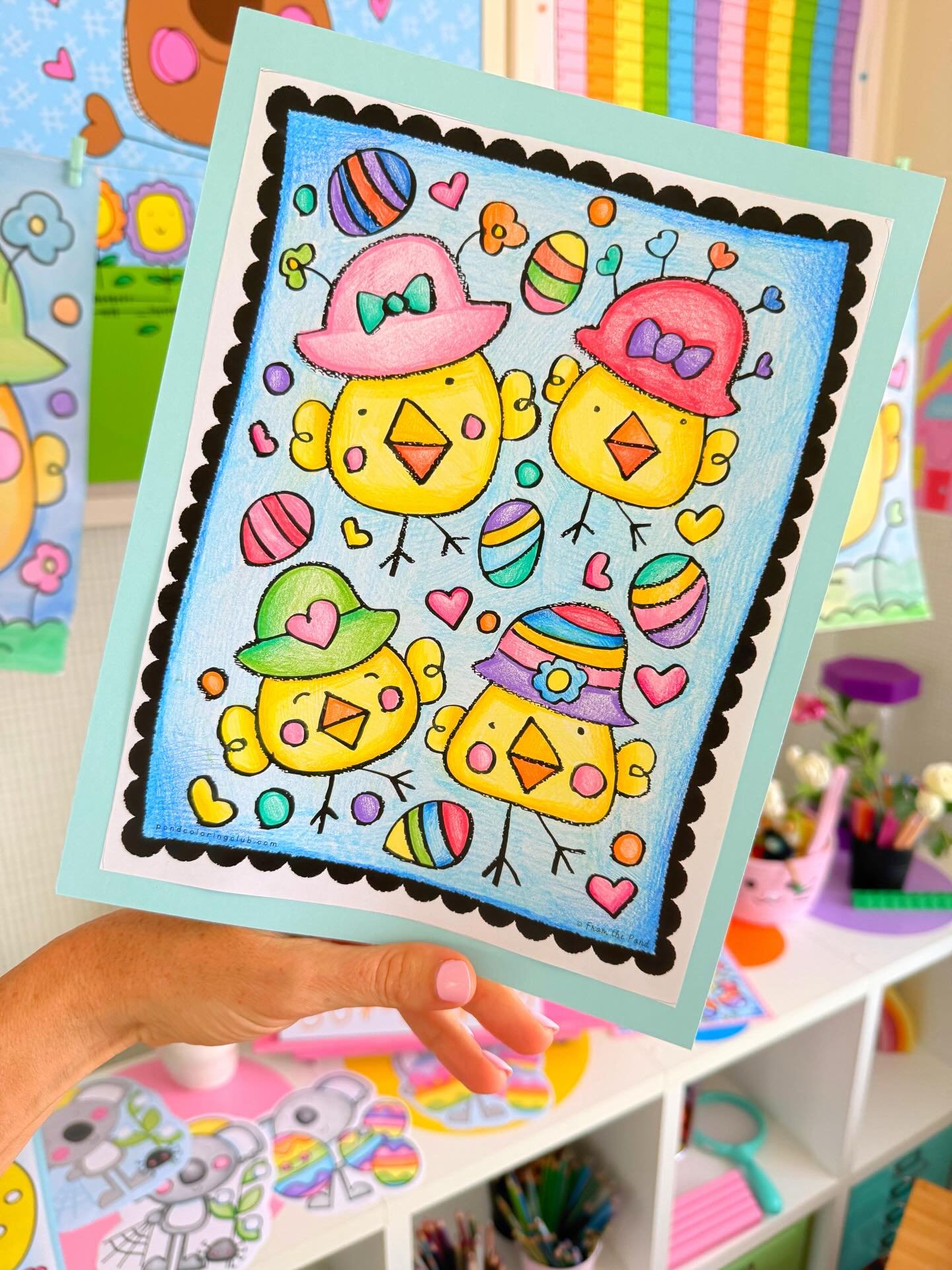 What a cute and carefully made hat you created! I hope you had fun at The Easter Hat parade! 

New page in the Pond Coloring Club 💛