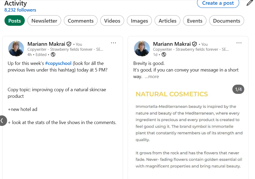 write Linkedin post - type of content