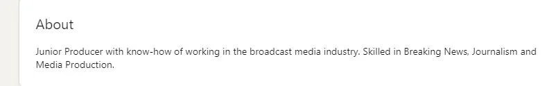 Linkedin summary of a journalist