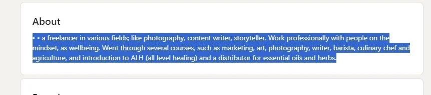 Linkedin summary example -bad