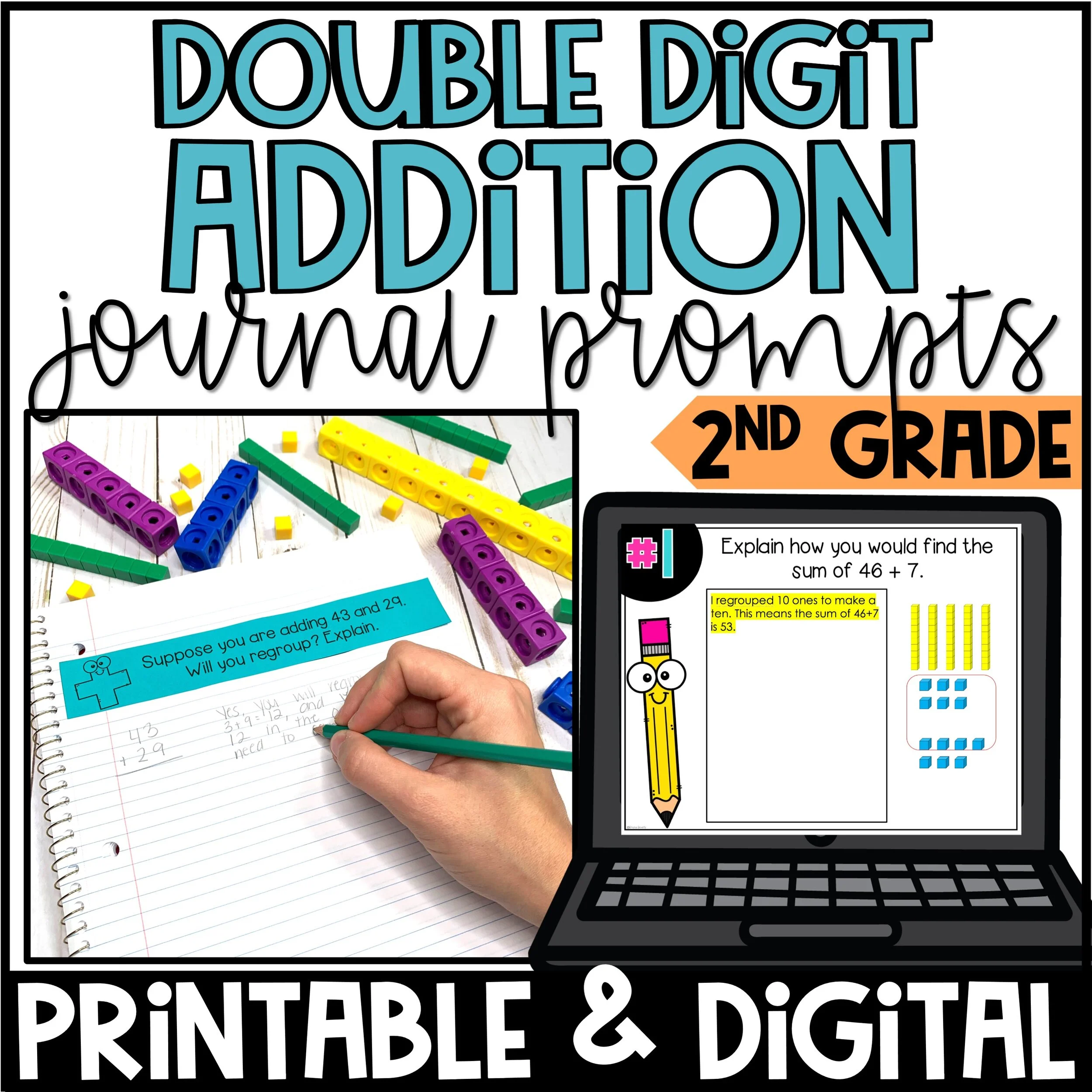 2-Digit Addition Math Journal Prompts - 2nd Grade